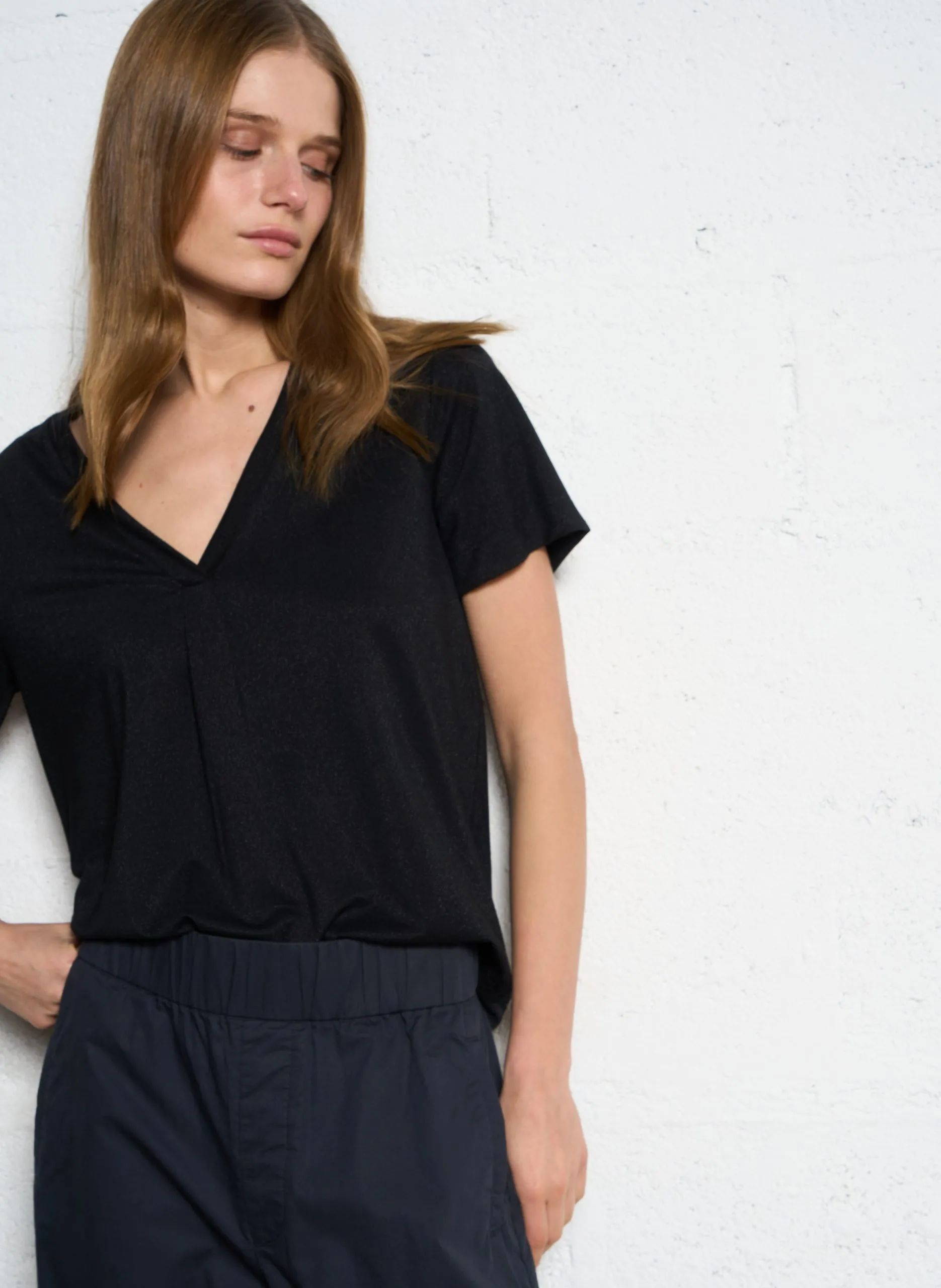 Tee-shirt droit métallisé Noir MARCIA