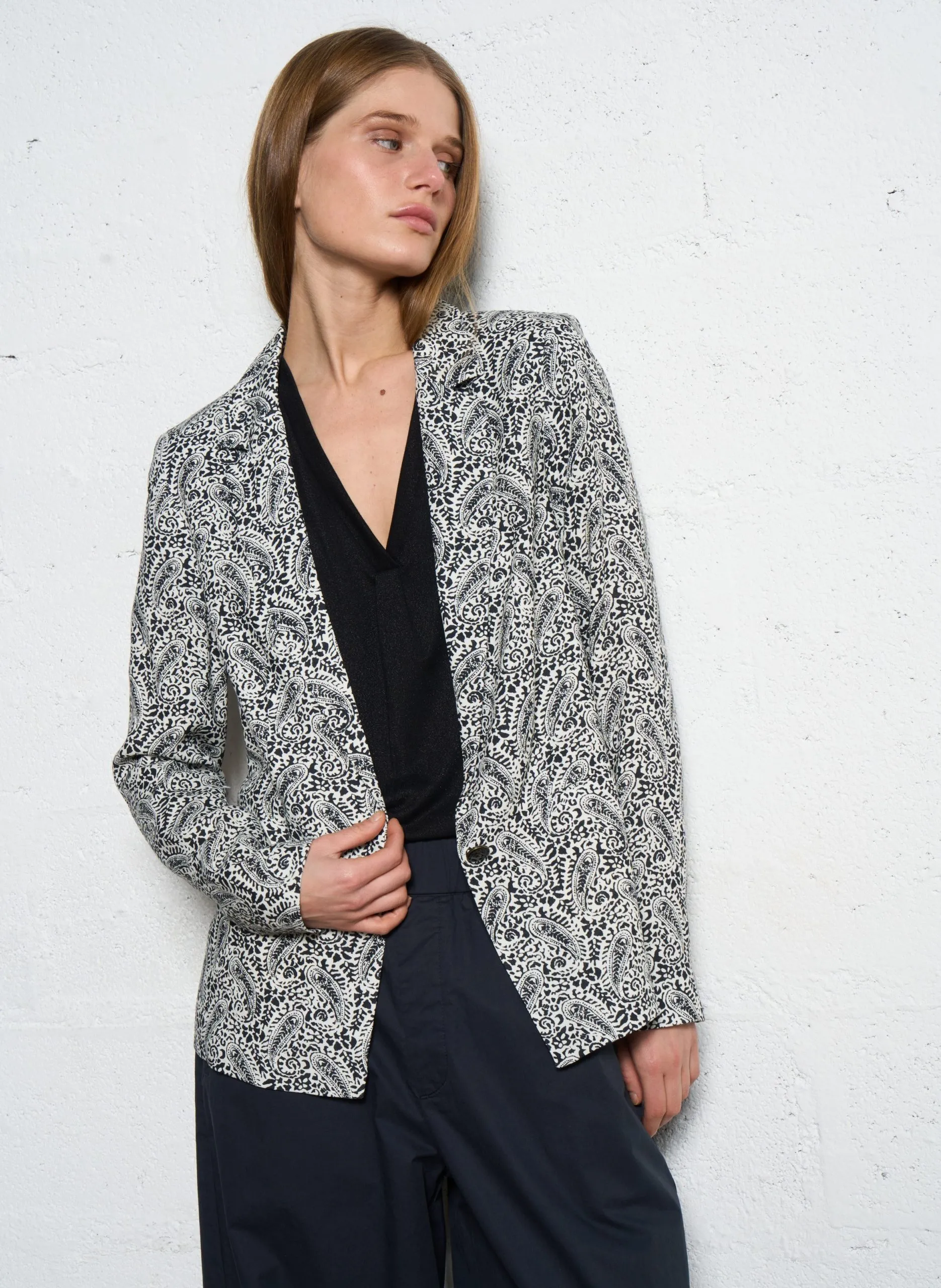 Veste col tailleur imprimée Noir VINCE