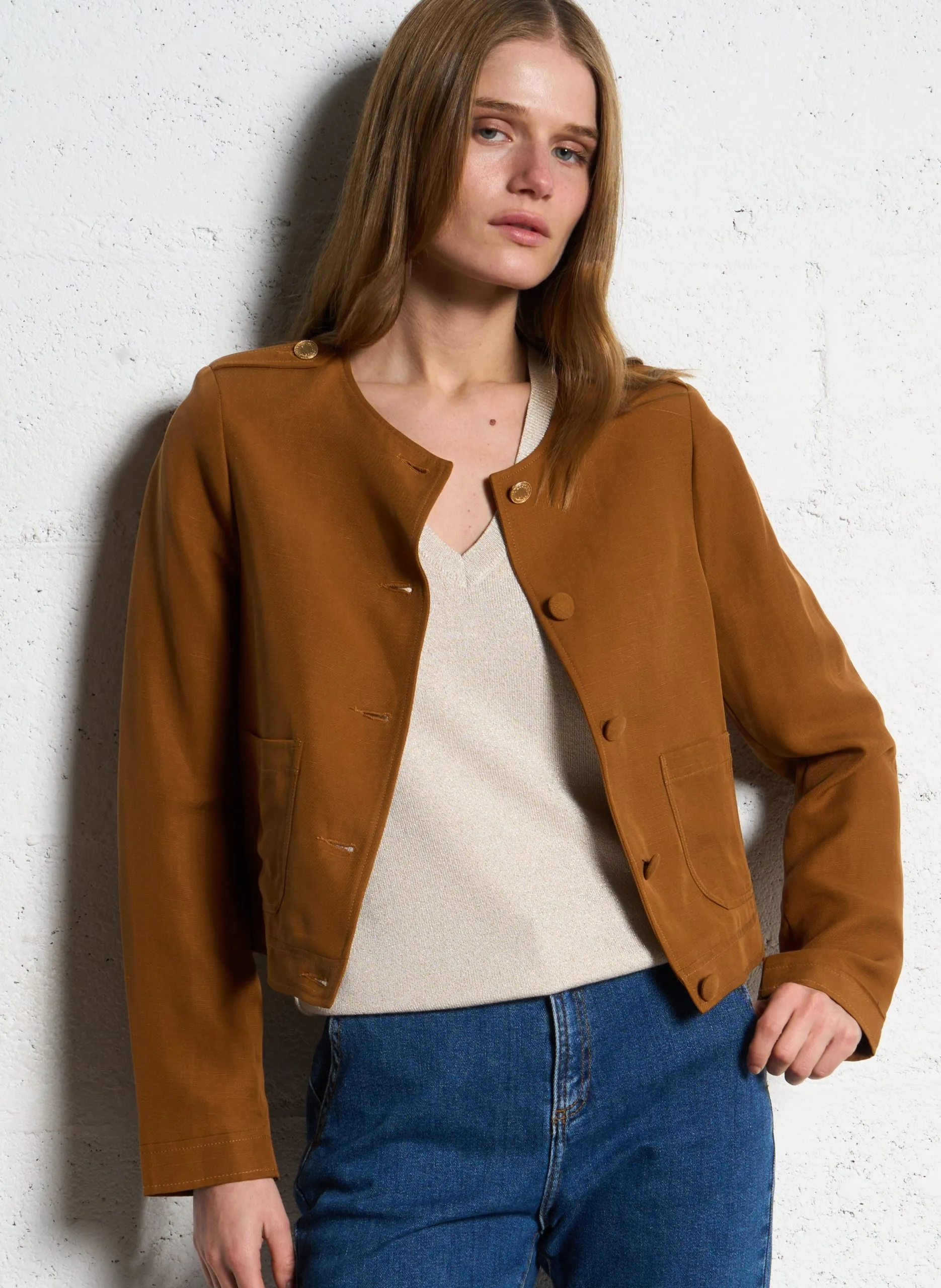 Veste col rond Marron