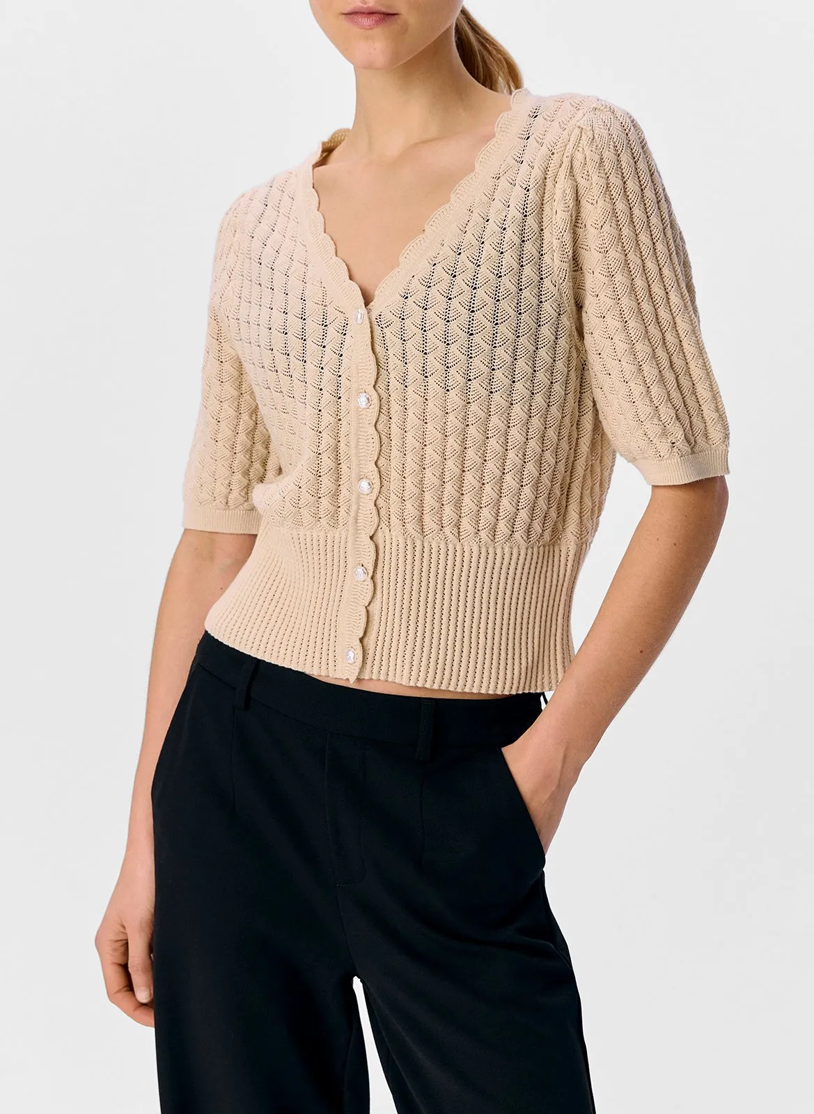 Gilet droit en coton bio Beige