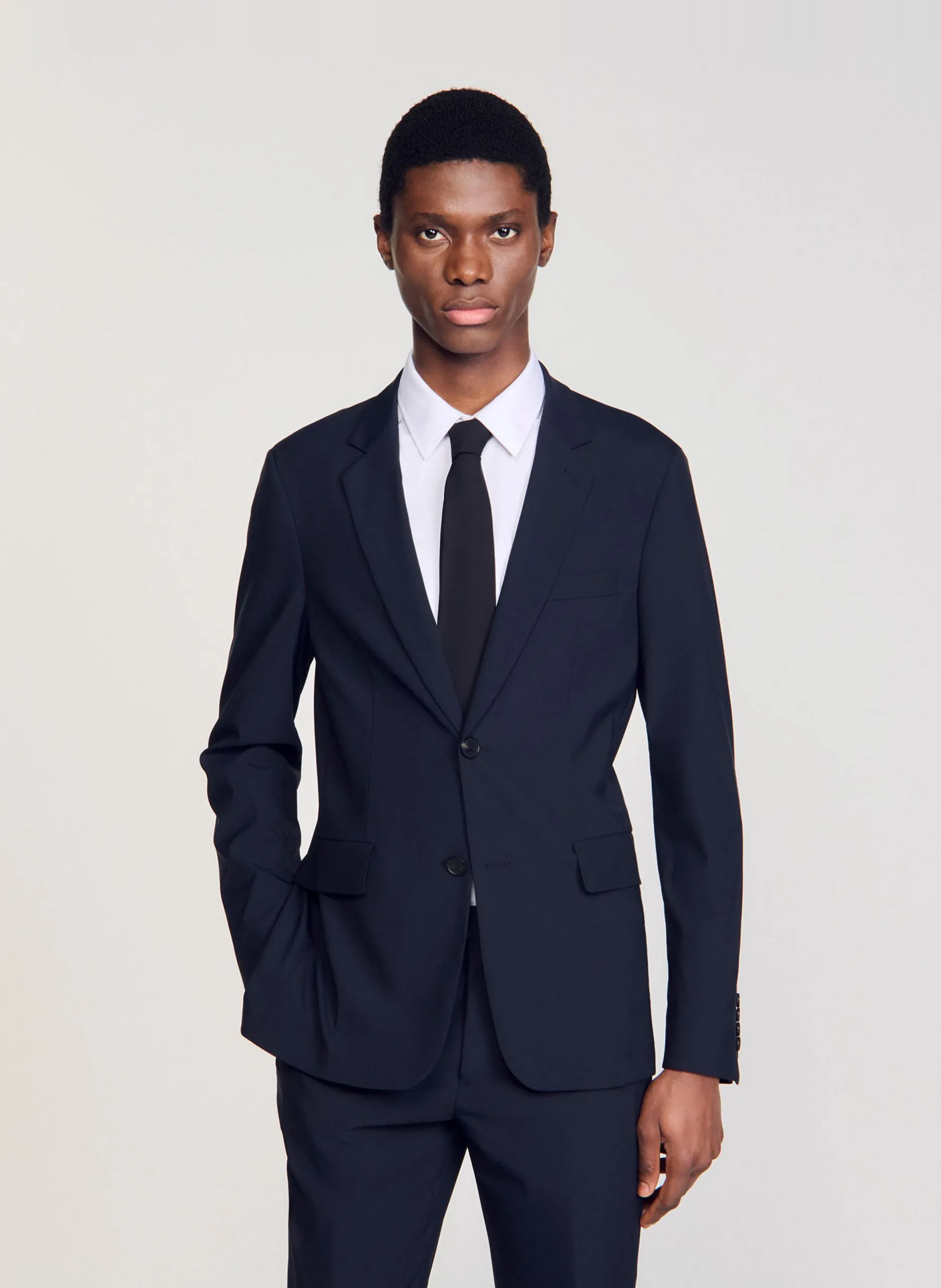 Veste de costume droite en laine mélangée Bleu