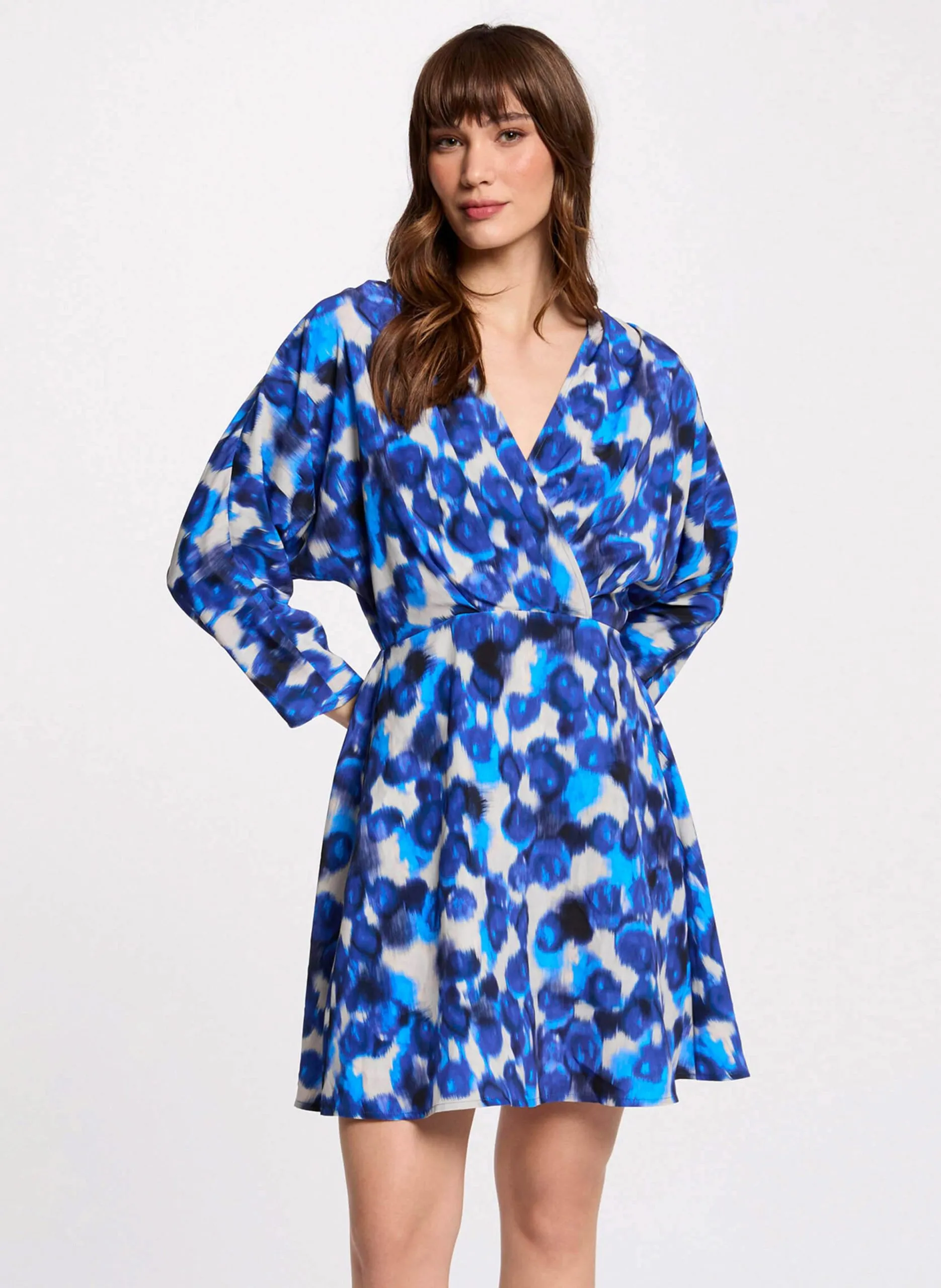 Robe courte en fibres recyclées imprimée Bleu 251-RFABI.F