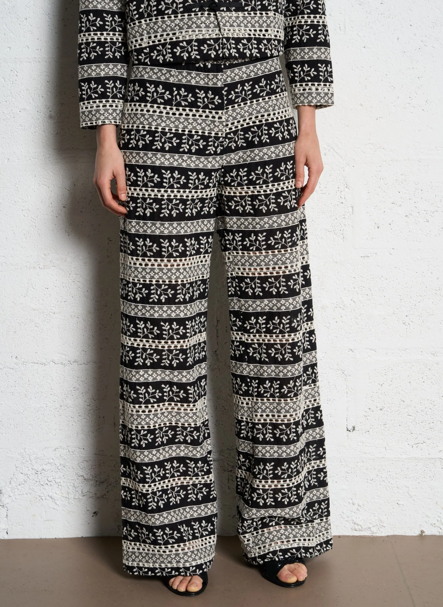 Pantalon droit brodé Noir BRUNO