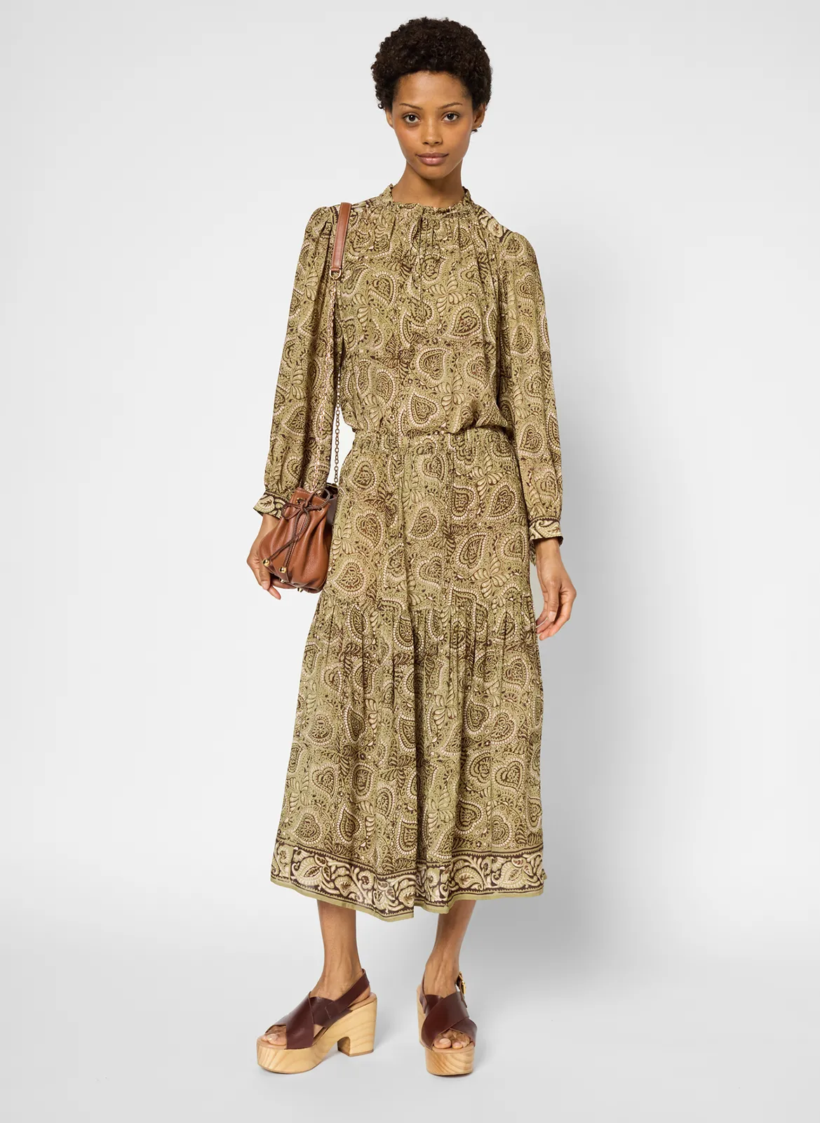 Top col rond imprimé Kaki ULYANA