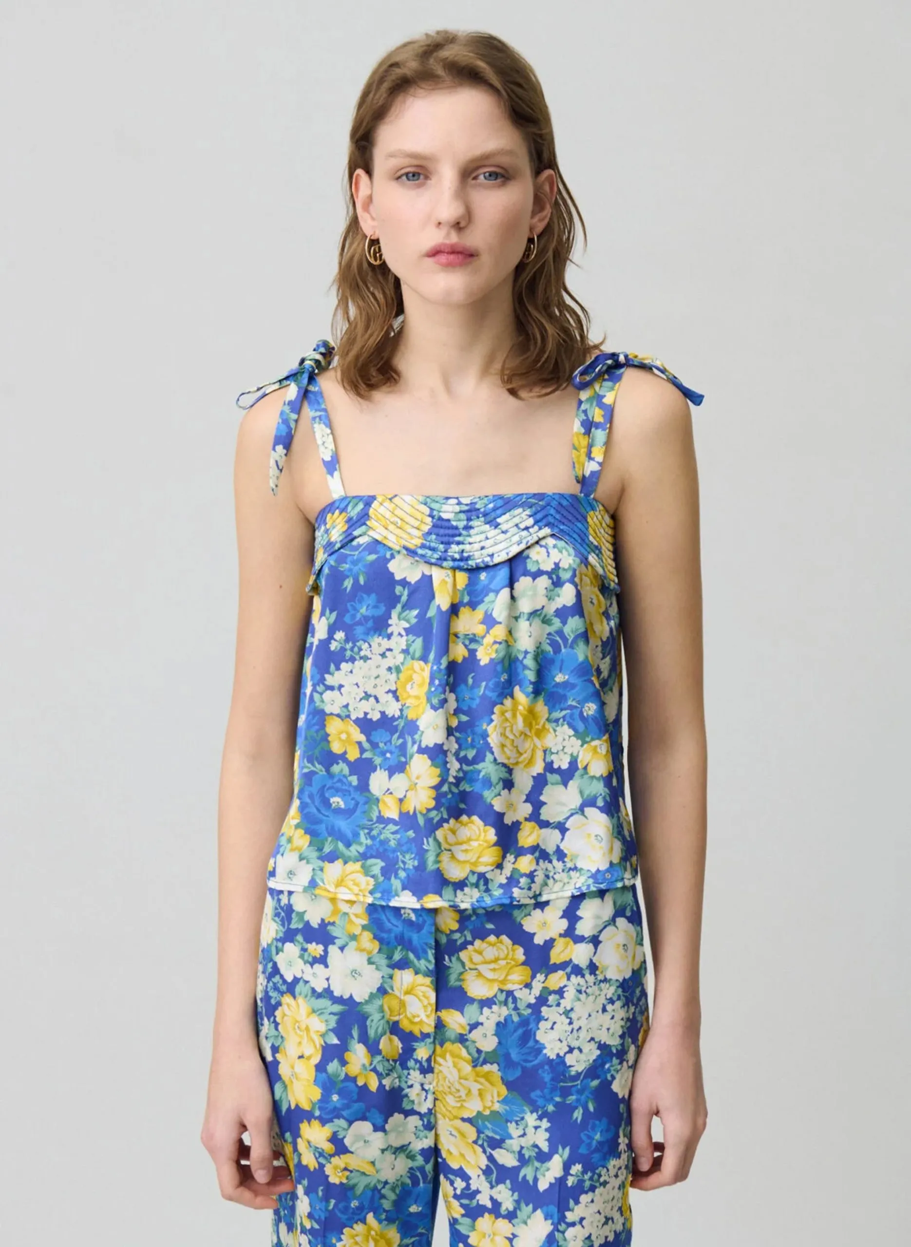 Top droit en satin imprimé Multicolore