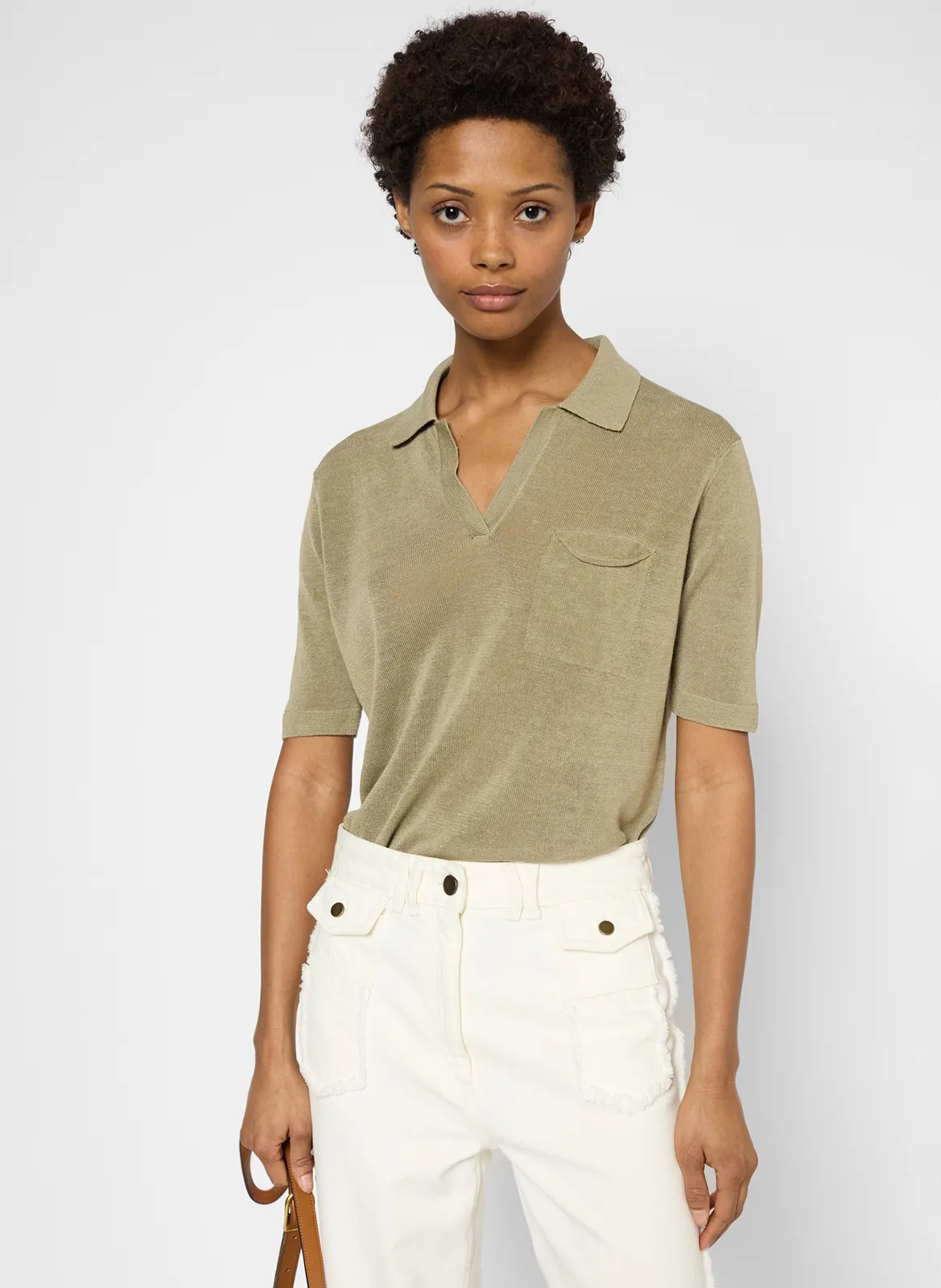 Polo en lin mélangé Vert JASMINE