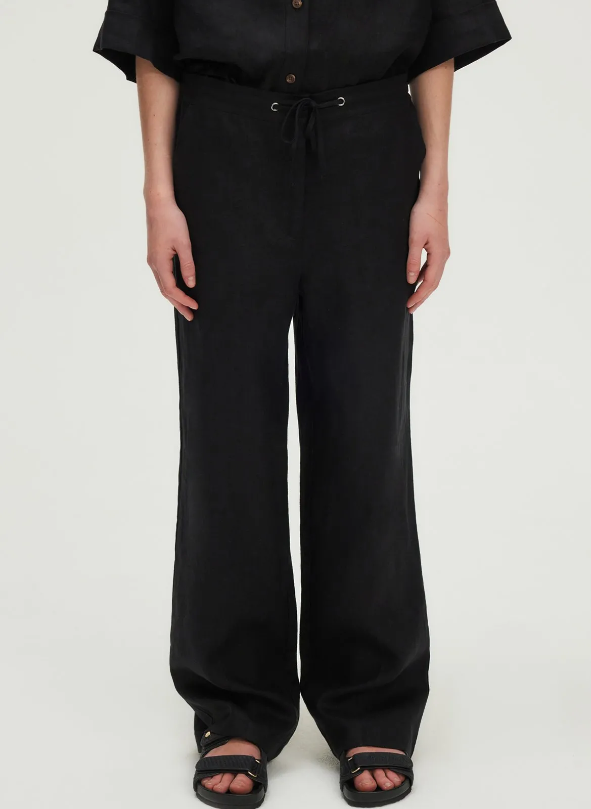 Pantalon large en lin Noir LEONI