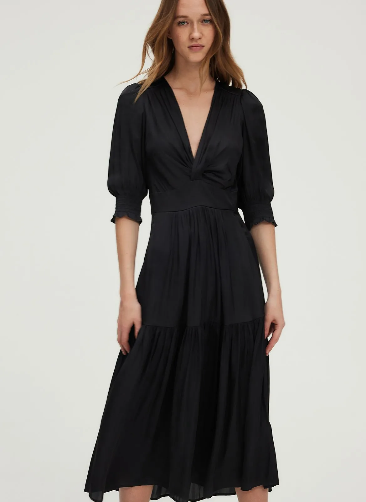 Robe midi col V Noir POLY