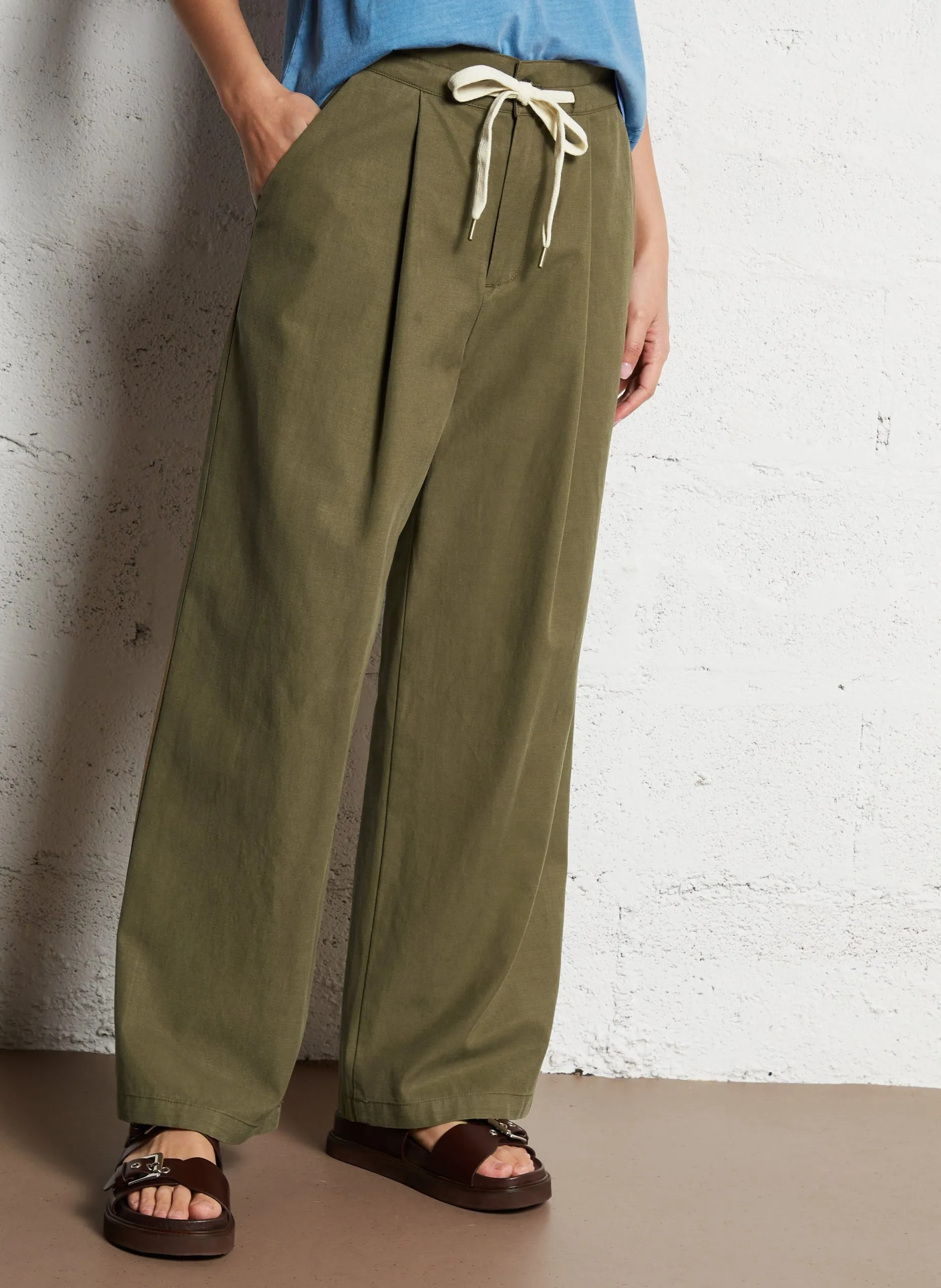 Pantalon large en coton mélangé Kaki TERRY