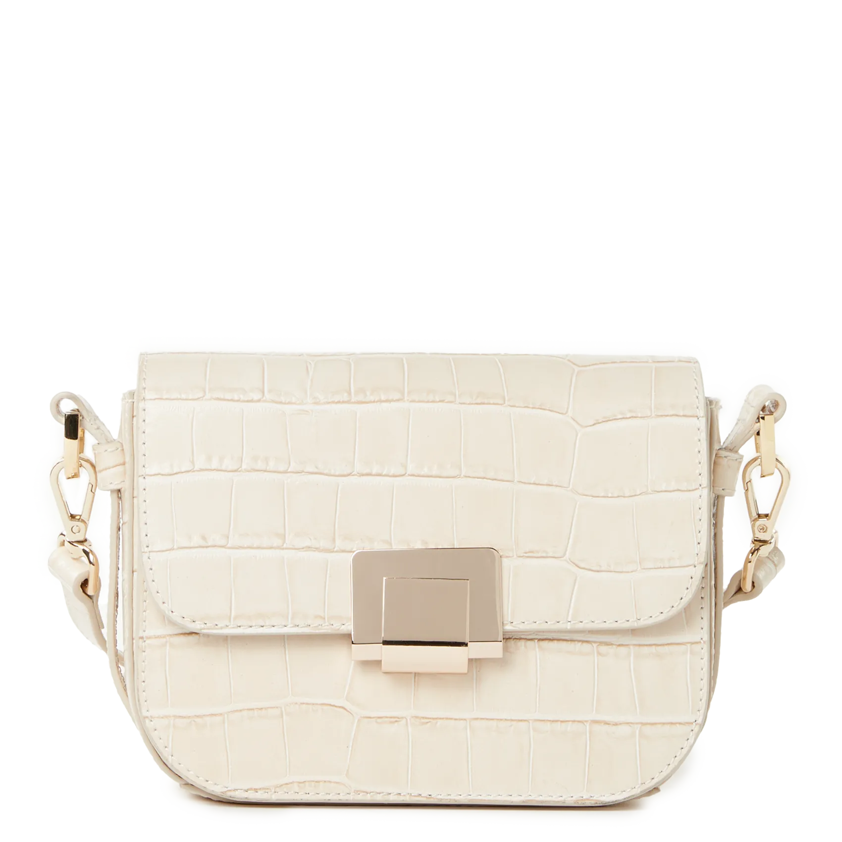 Sac bandoulière en cuir embossé croco Beige FLORA