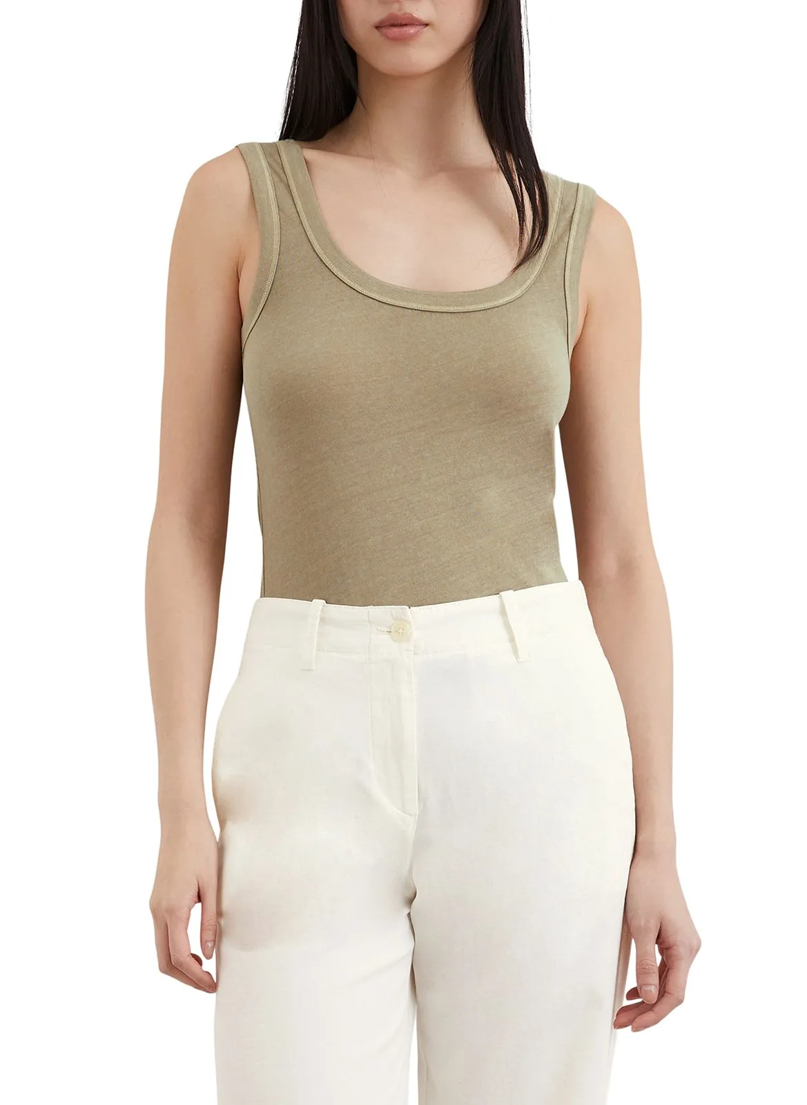 Débardeur droit uni en coton Beige