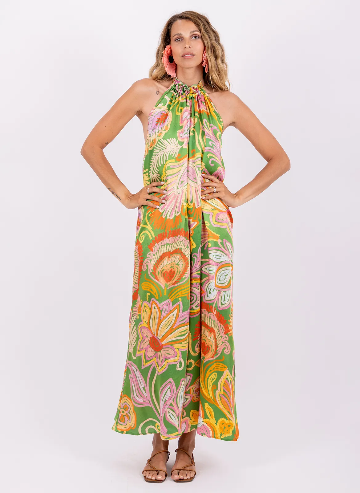 Combinaison large sans manches imprimée Vert SOPHIE