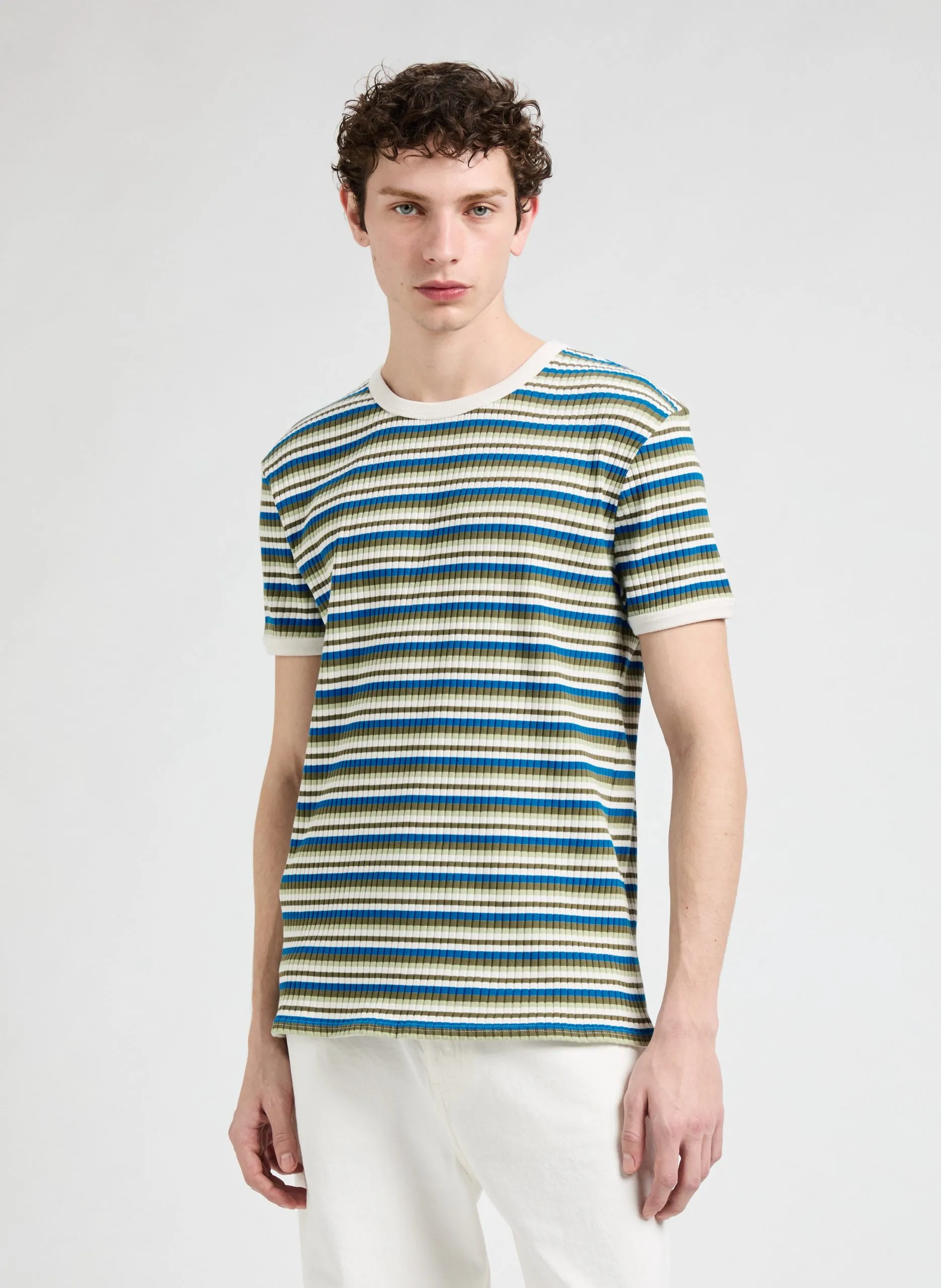 Tee-shirt rayé côtelé en coton Multicolore FOLK