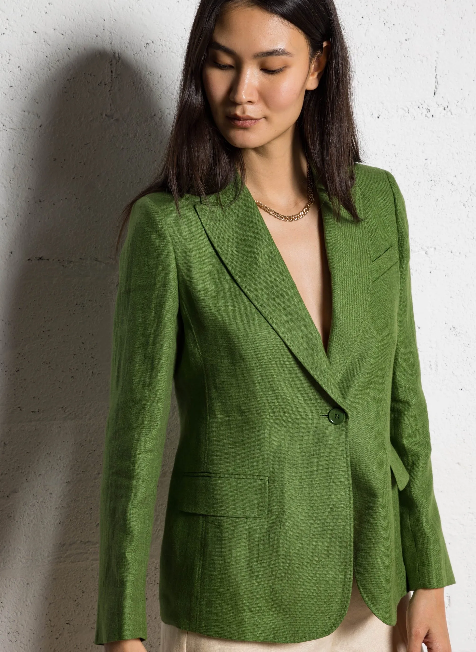 Veste de tailleur en lin mélangé Vert NALUT