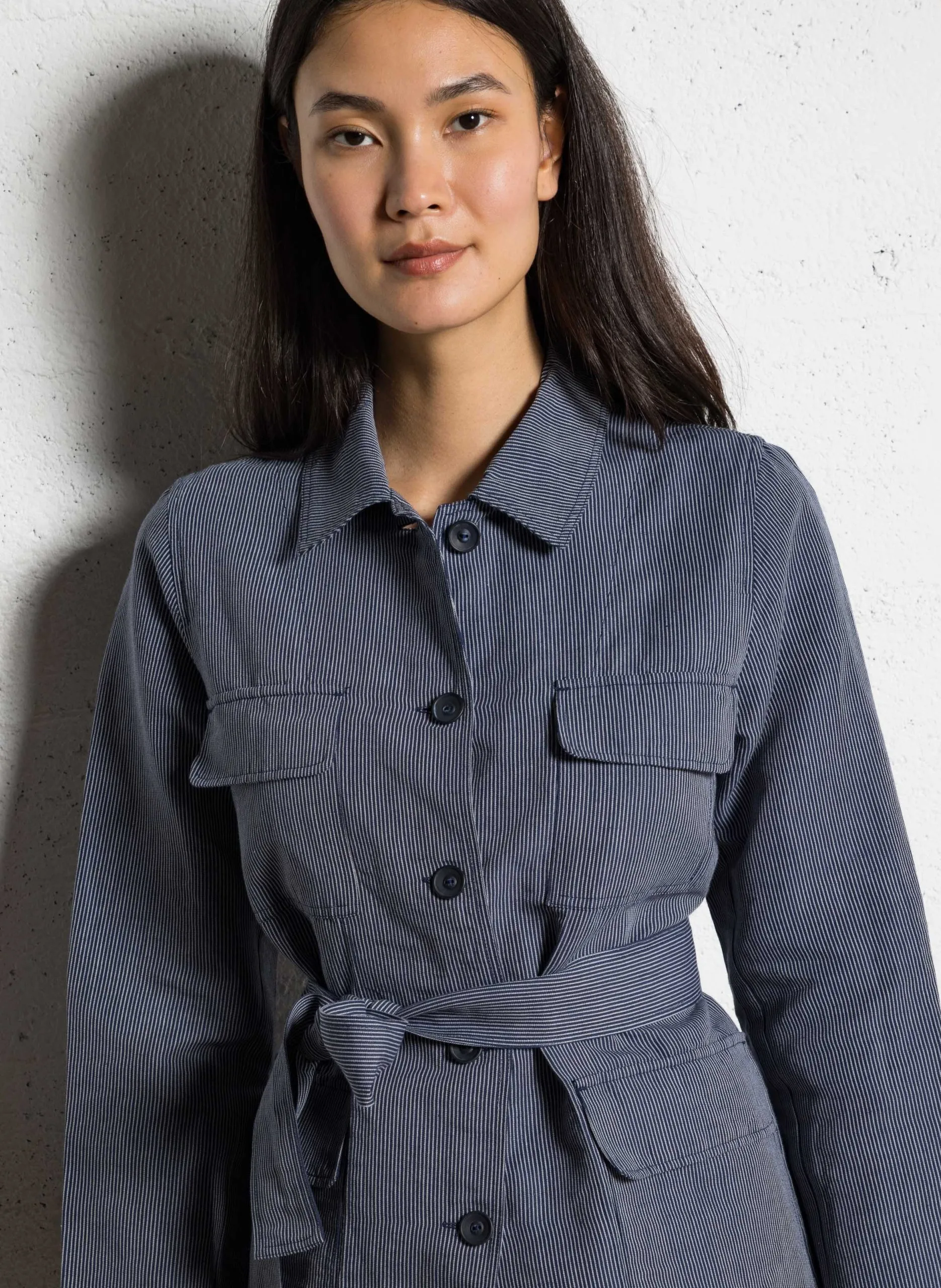 Chemise droite rayée ceinturée Bleu CHIARA