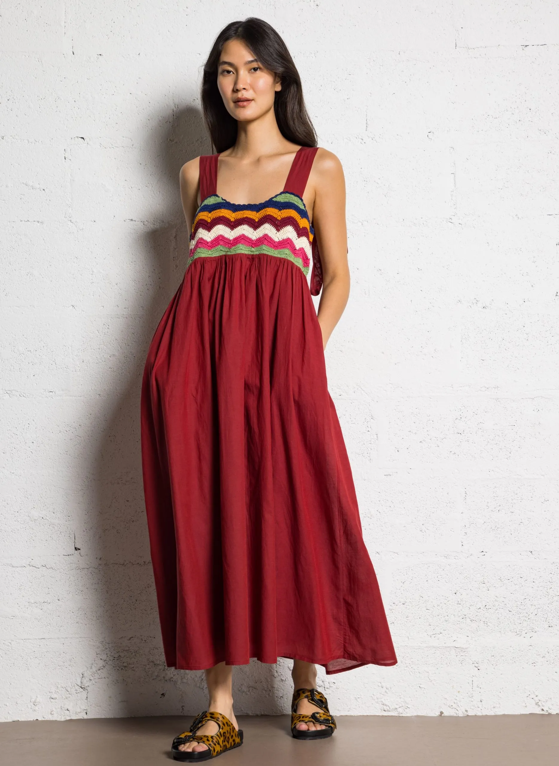 Robe longue bustier en coton mélangé Rouge RICQ