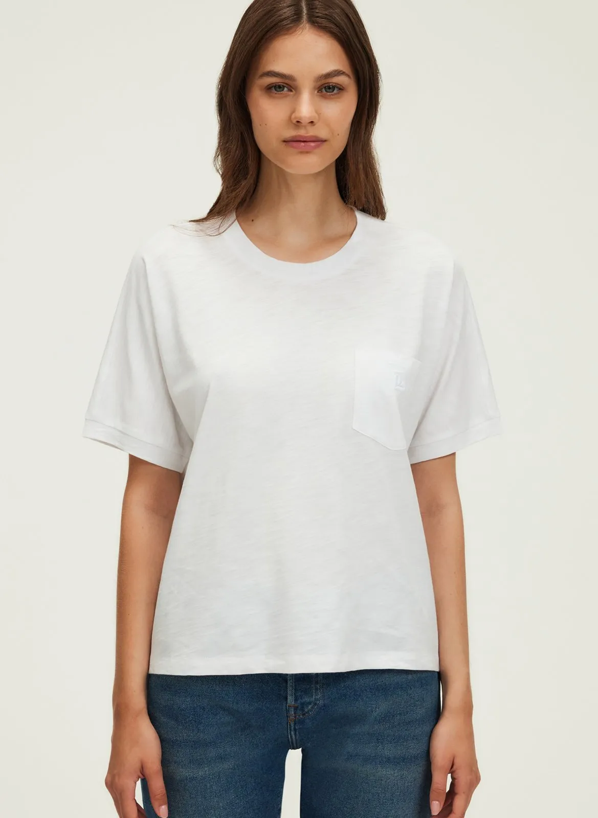 Tee-shirt col rond en coton mélangé Blanc GIUSEPPA