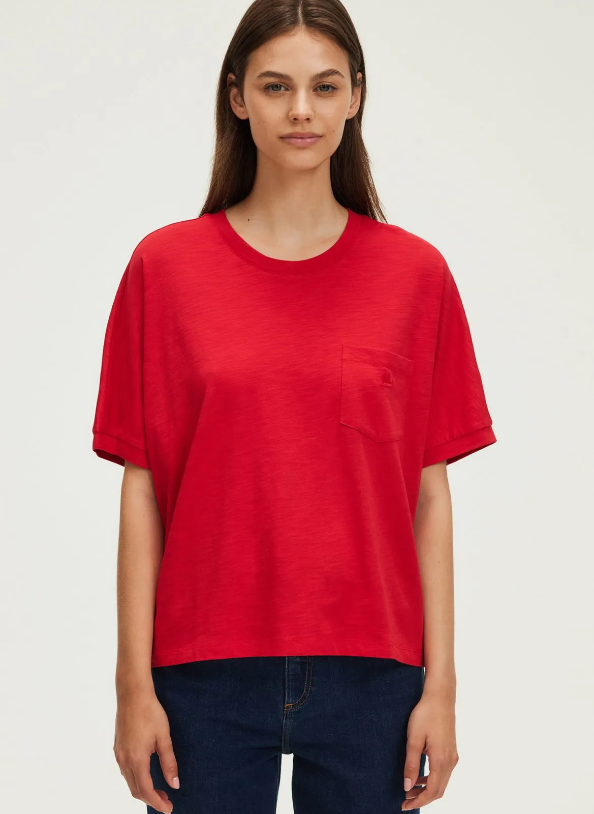 Tee-shirt col rond en coton mélangé Rouge GIUSEPPA