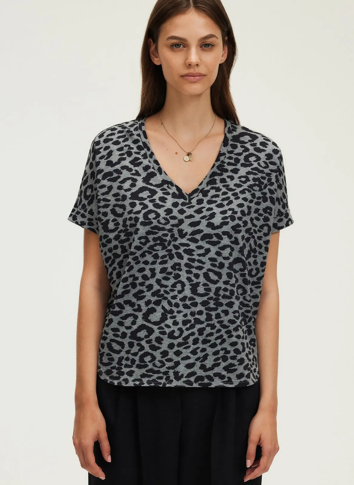 Tee-shirt col V en coton Gris GINETTA