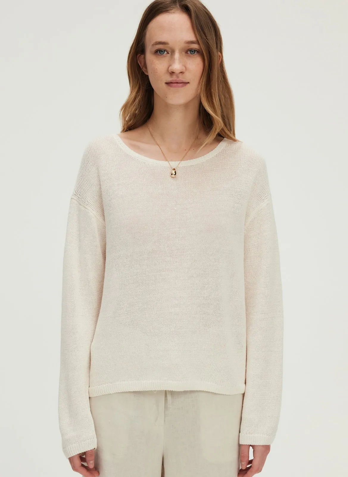 Pull col bateau en lin Beige JAZELLE