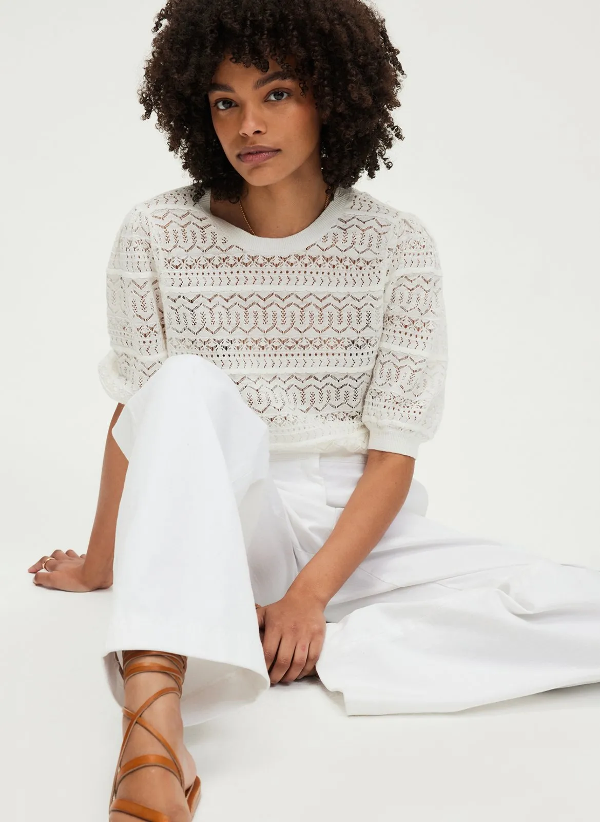 Pull col rond en lin mélangé Beige JOSSLYN