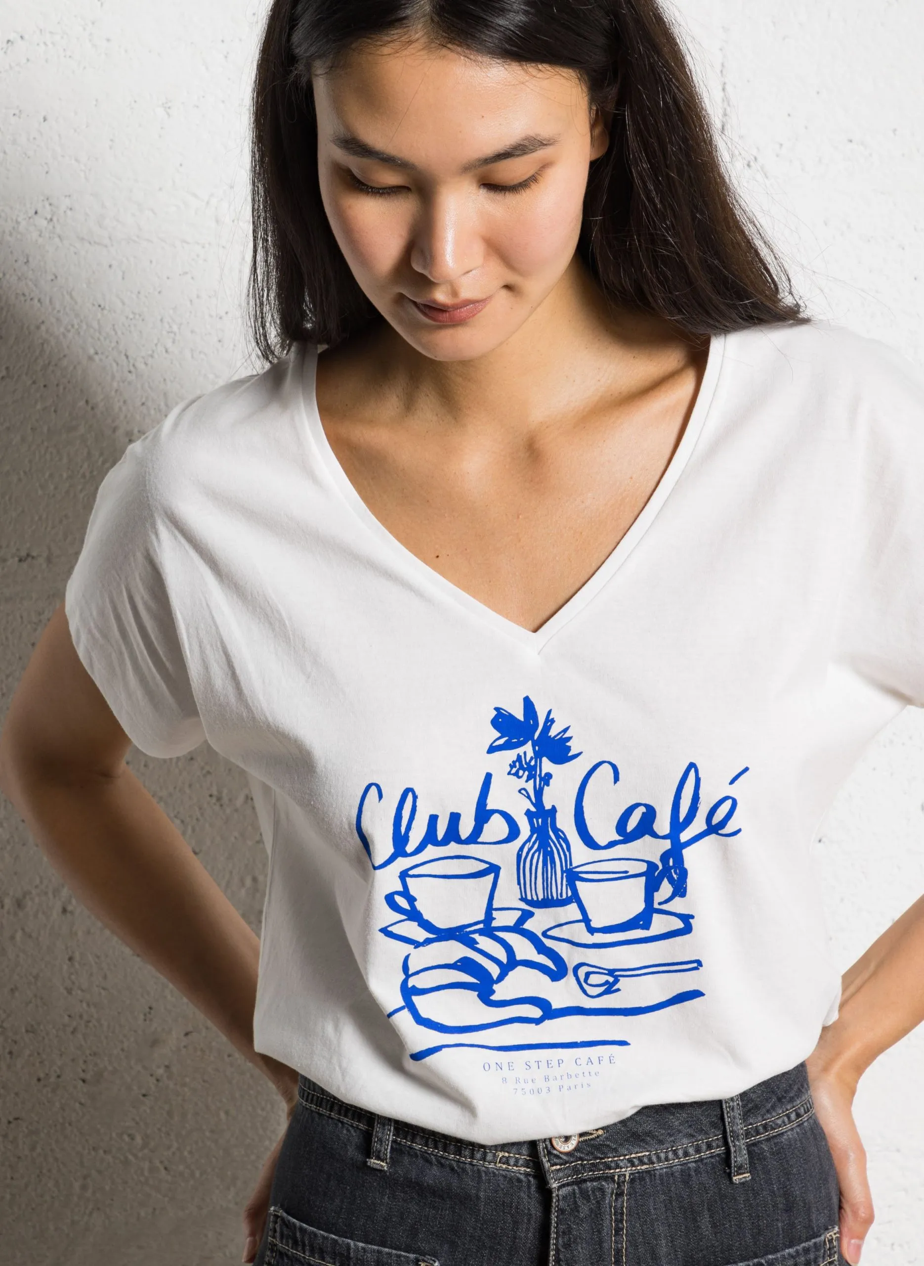 Tee-shirt ample col V Bleu