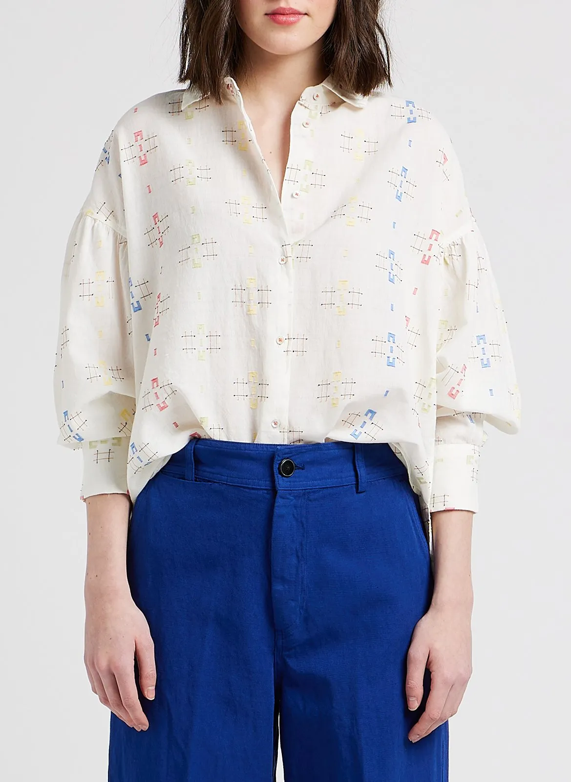 Chemise col classique imprimée en coton Gris FASTOO