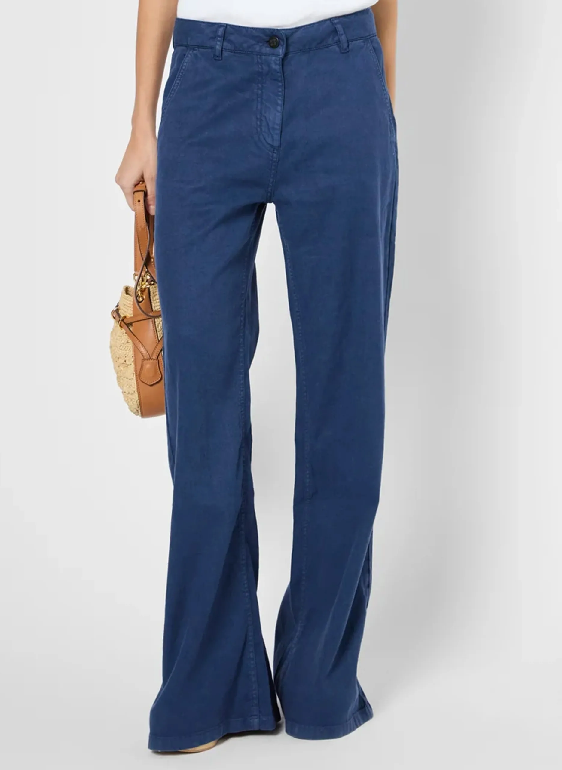 Pantalon large en lin mélangé Bleu LOREEN