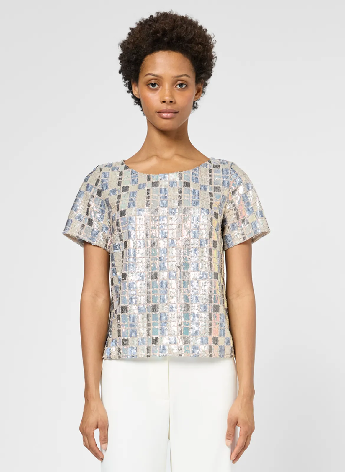 Top col rond à sequins Bleu UZE