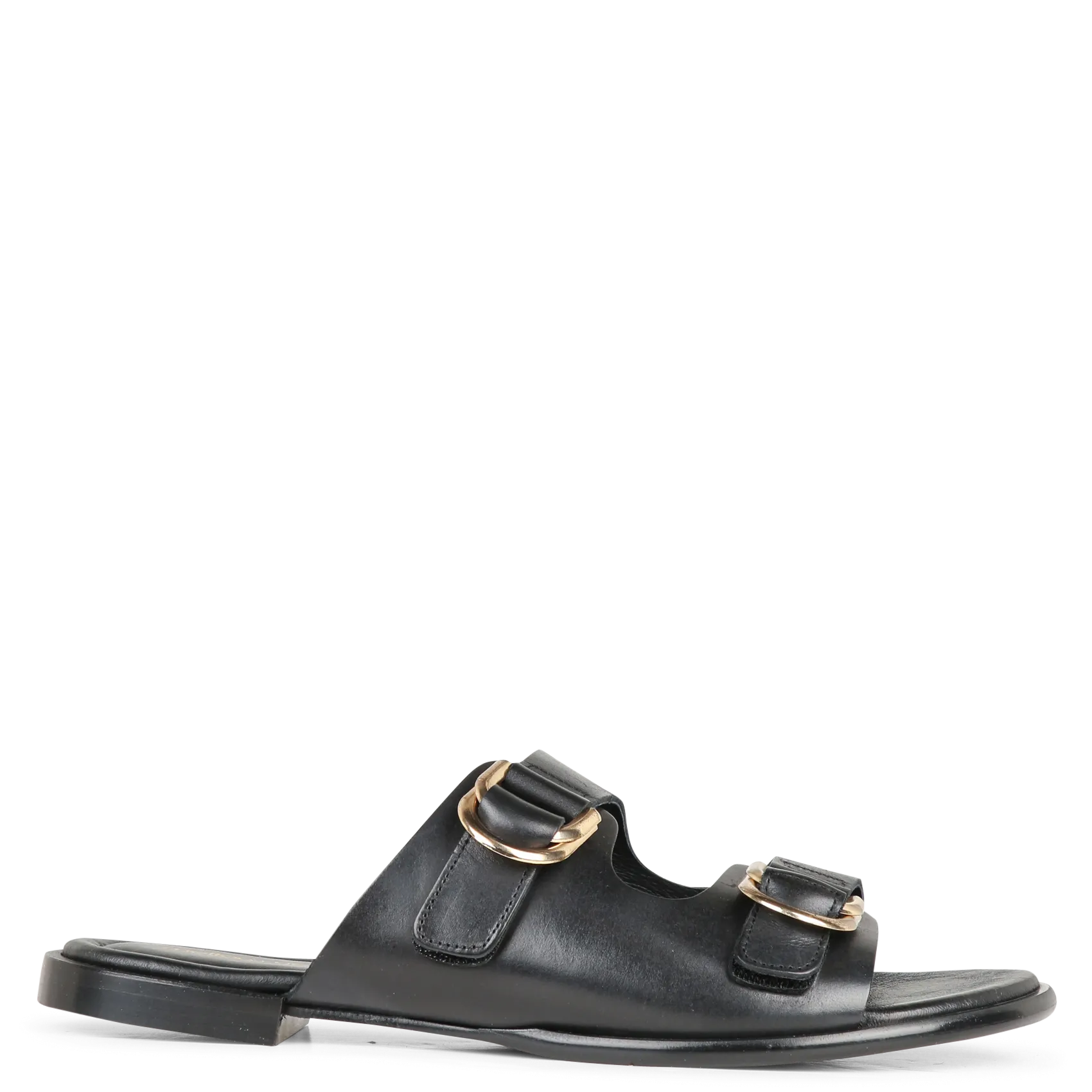 Sandales plates en cuir Noir MOJI