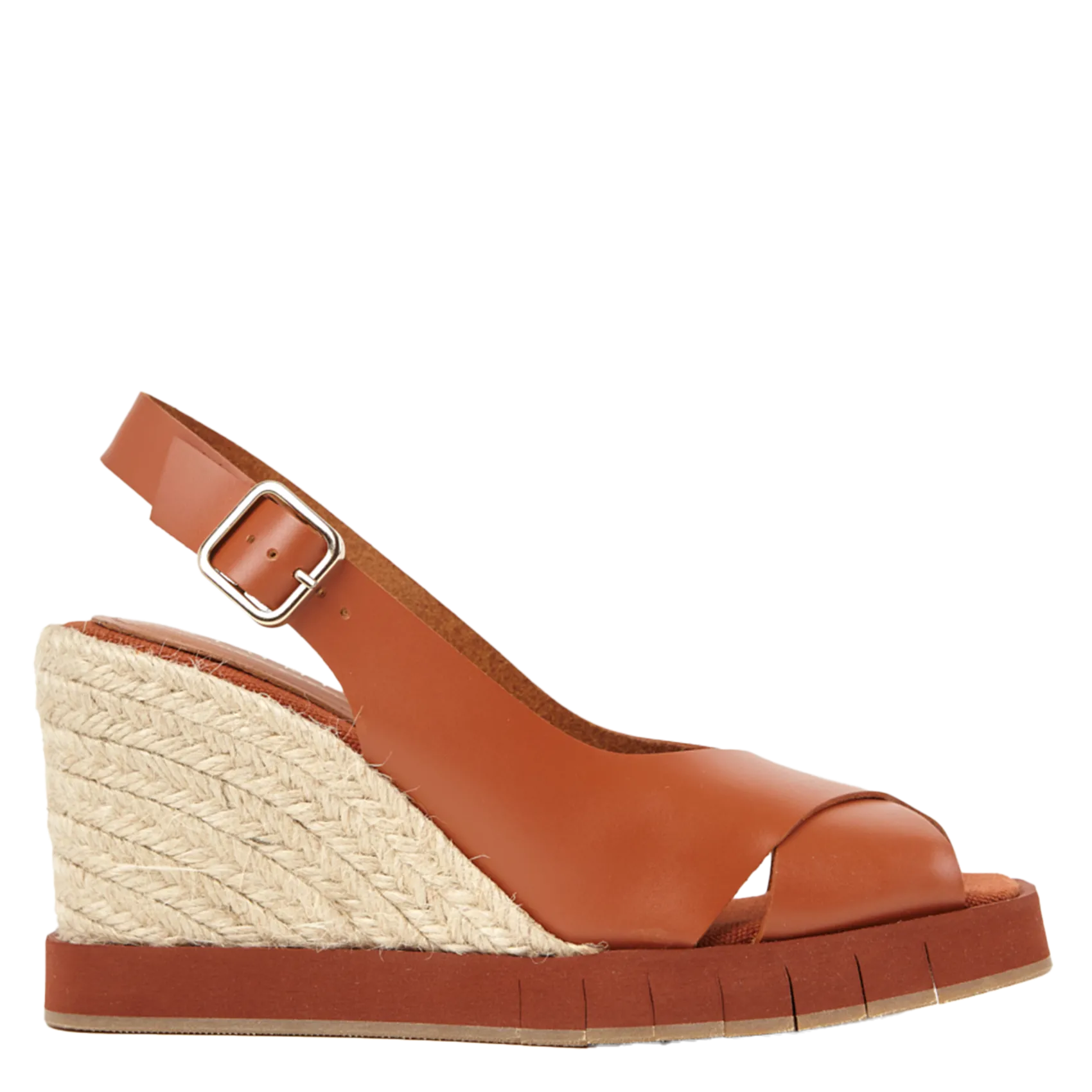 Sandales compensées en cuir Orange WANDA