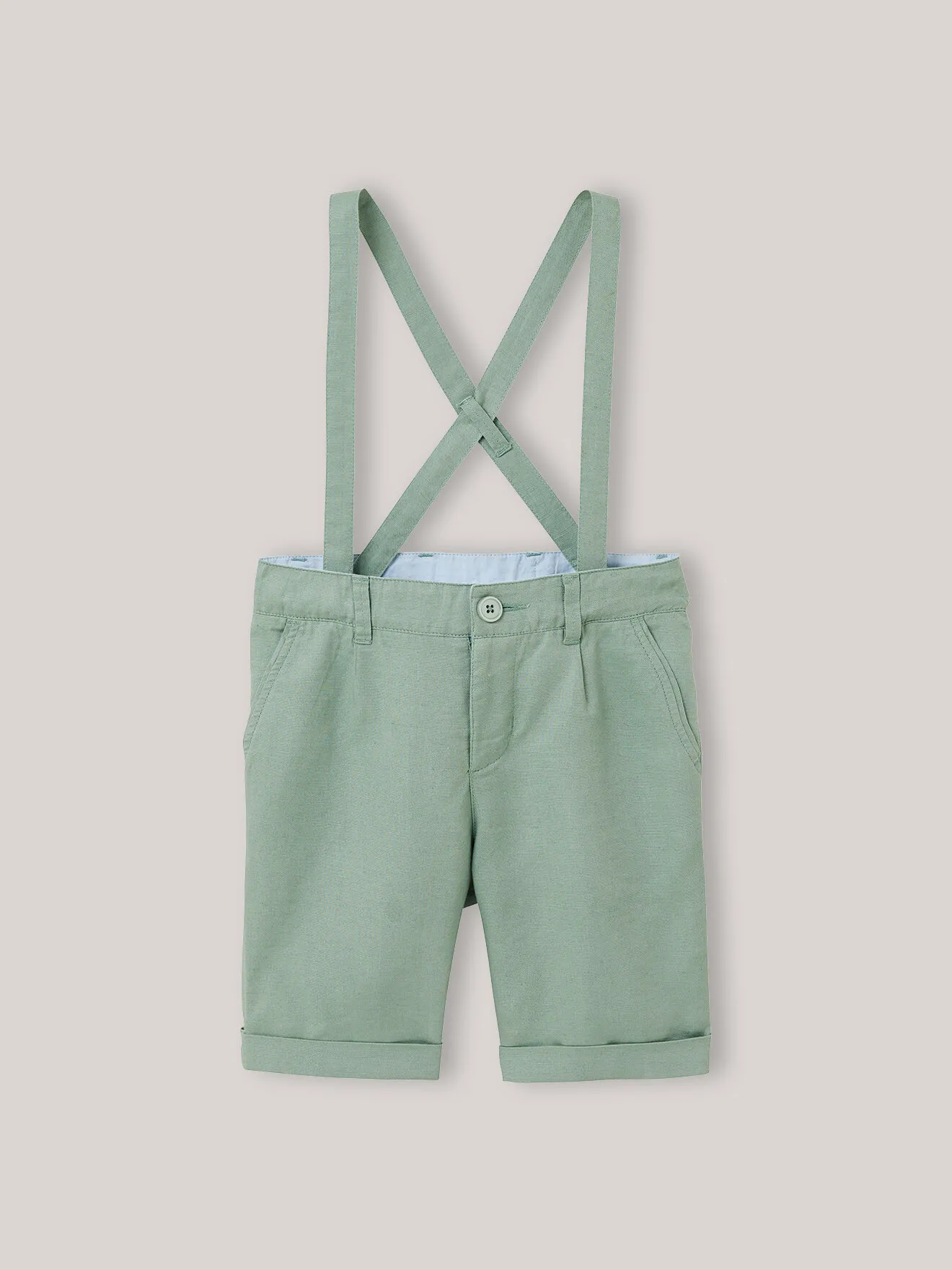 Bermuda lin/coton - fêtes et Vert