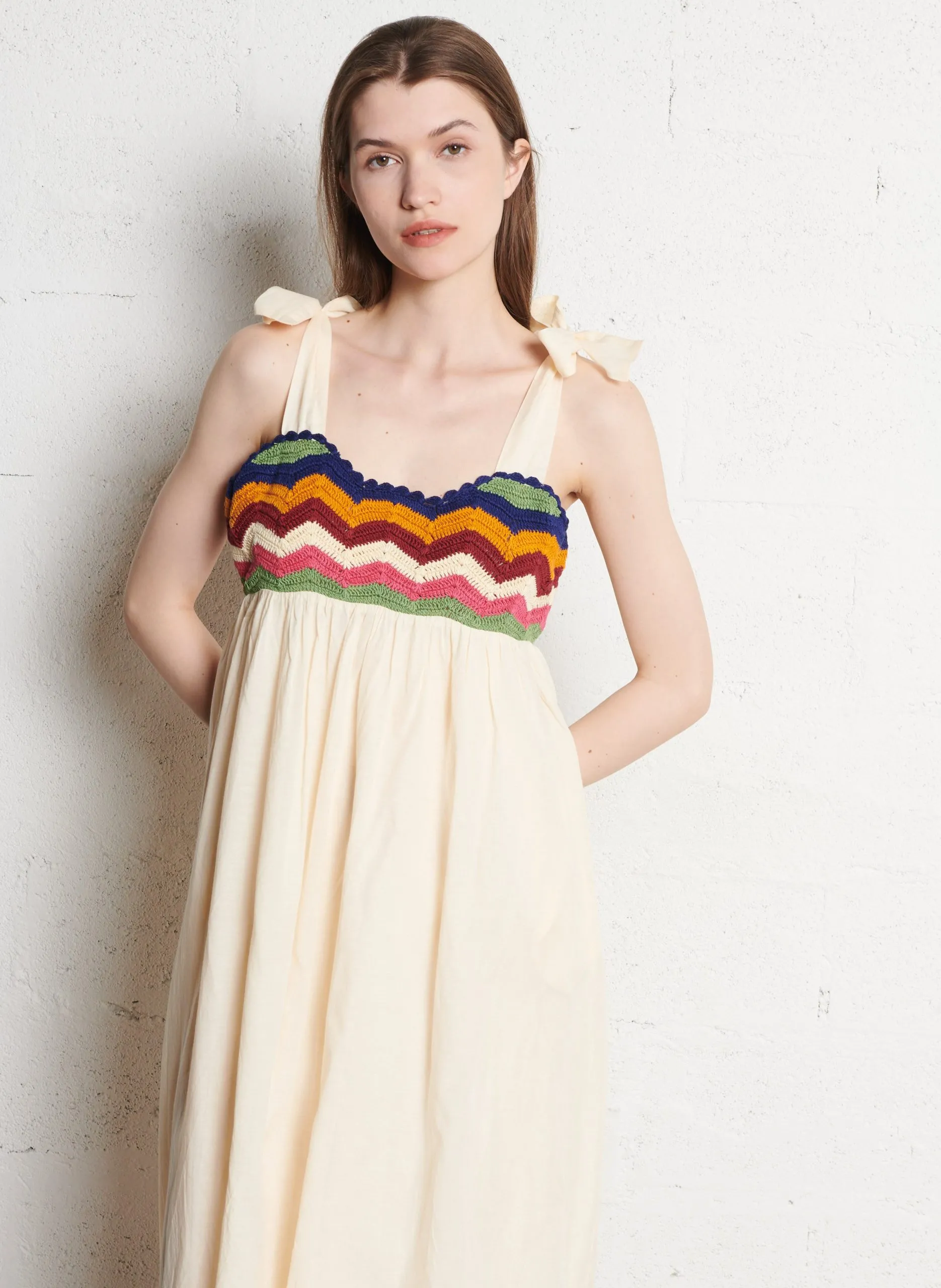 Robe longue bustier en coton mélangé Blanc RICQ