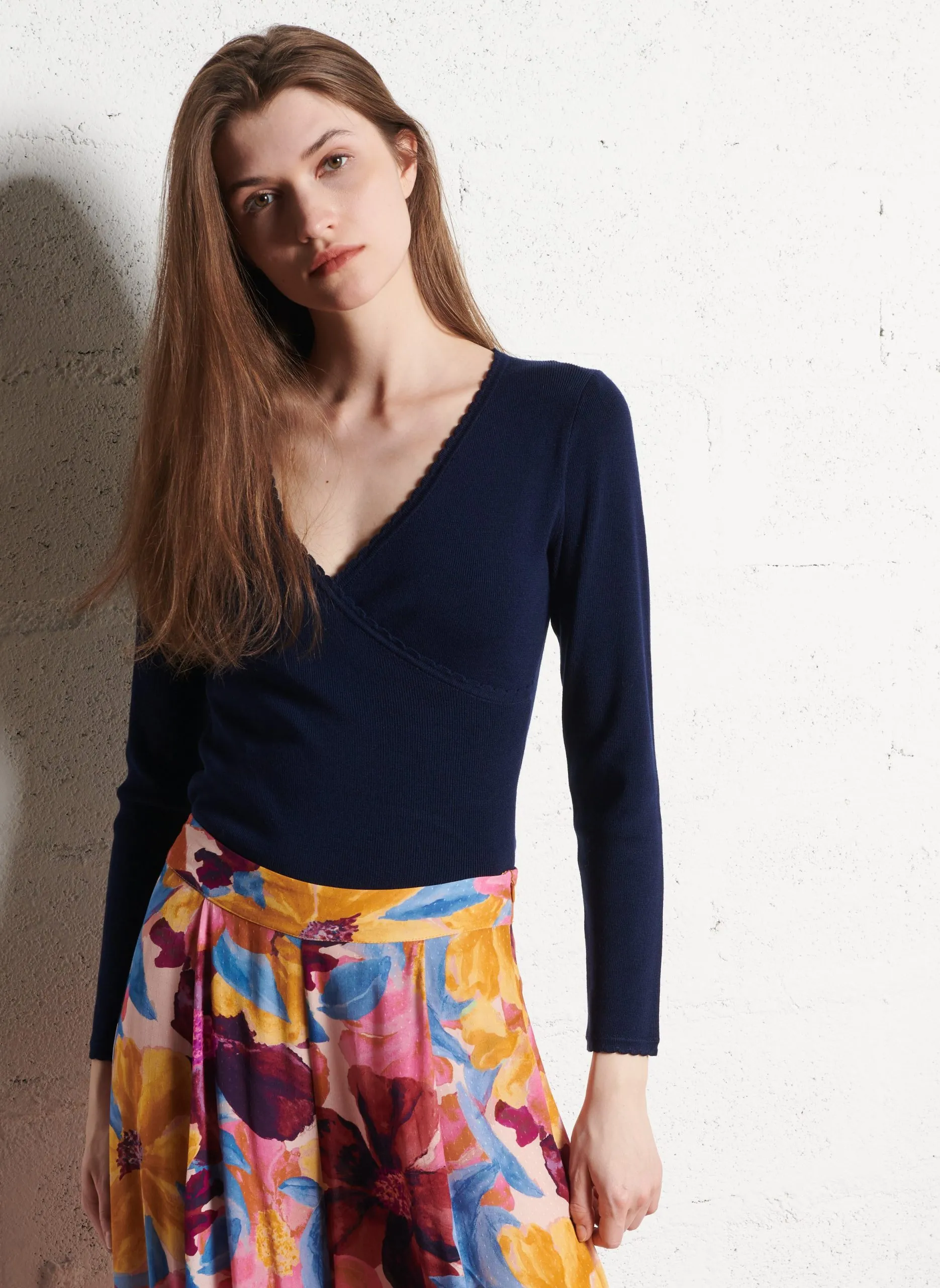 Pull ajusté en maille Bleu ISEULT