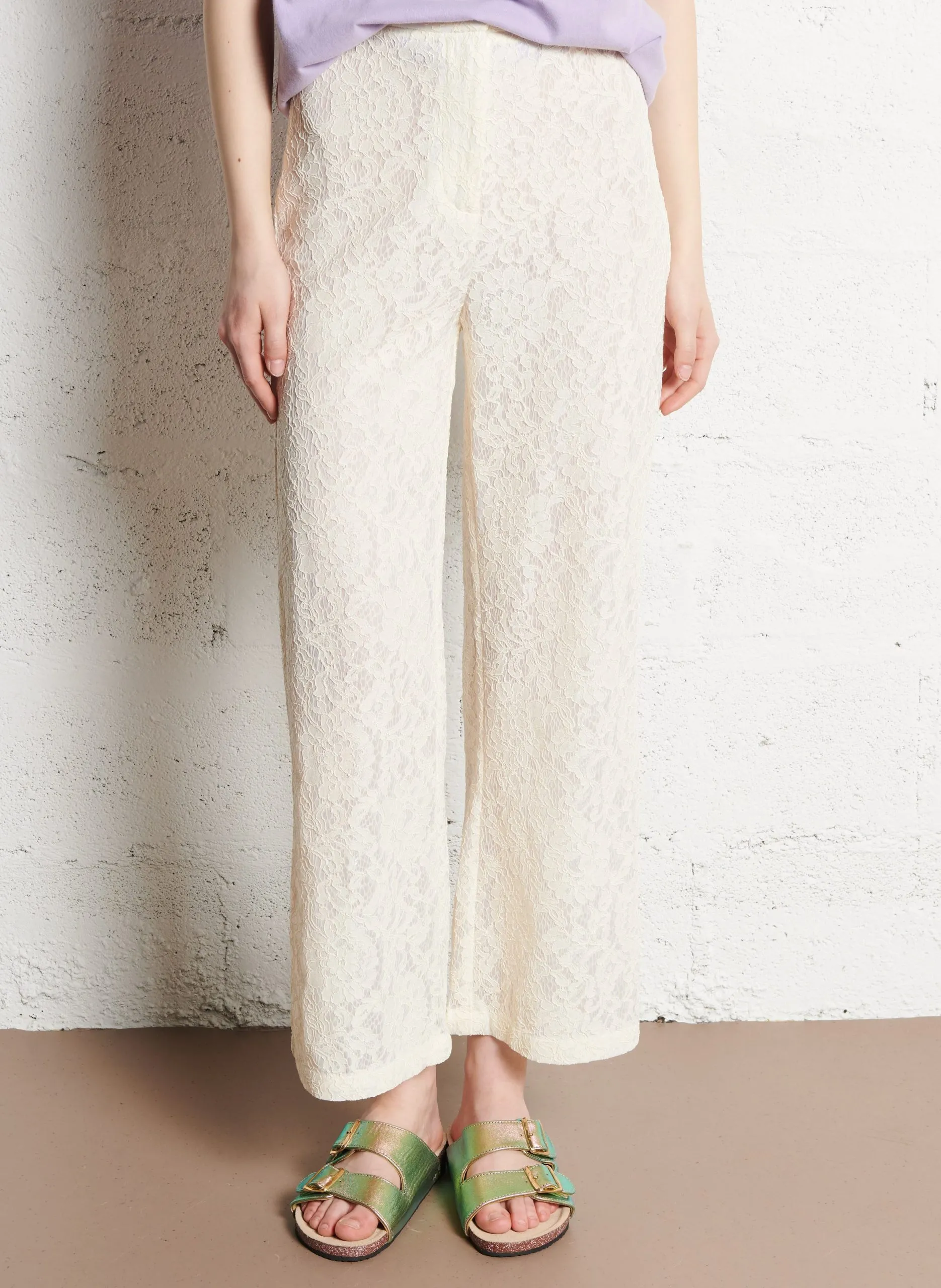 Pantalon droit en cotn mélangé Blanc