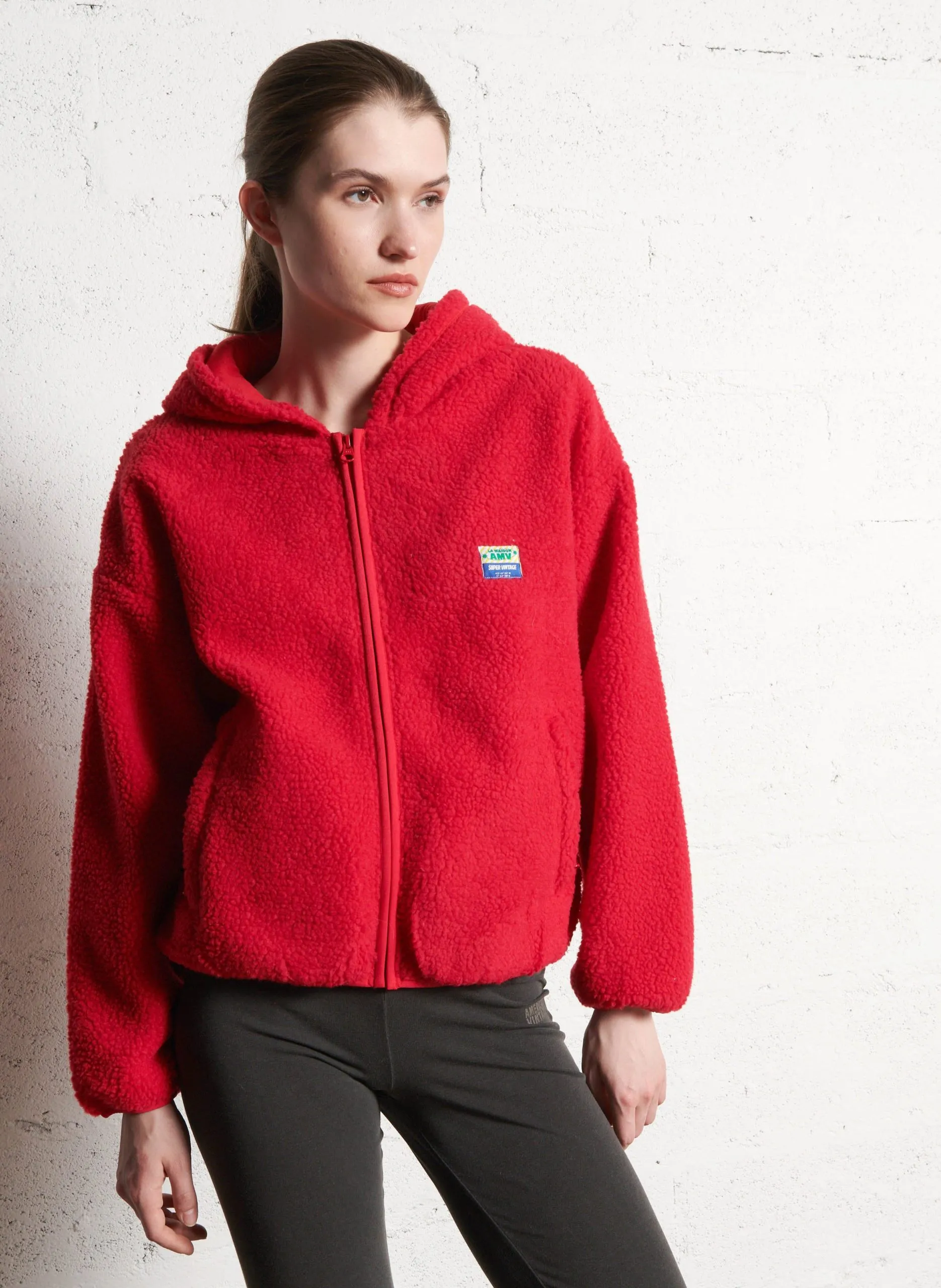 Veste ample polaire à capuche Rouge HOKTOWN