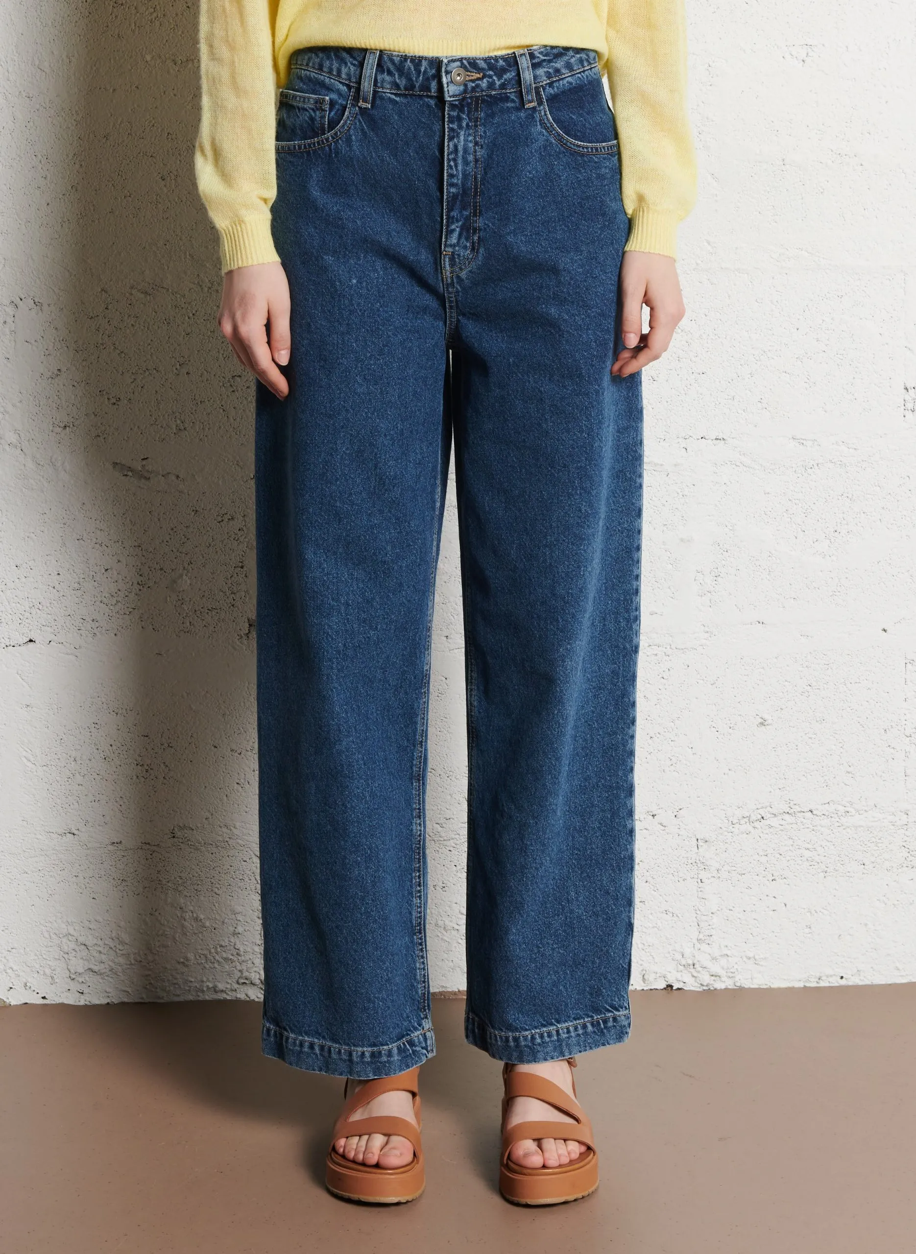 Jean large taille haute en coton Bleu BRINDISI