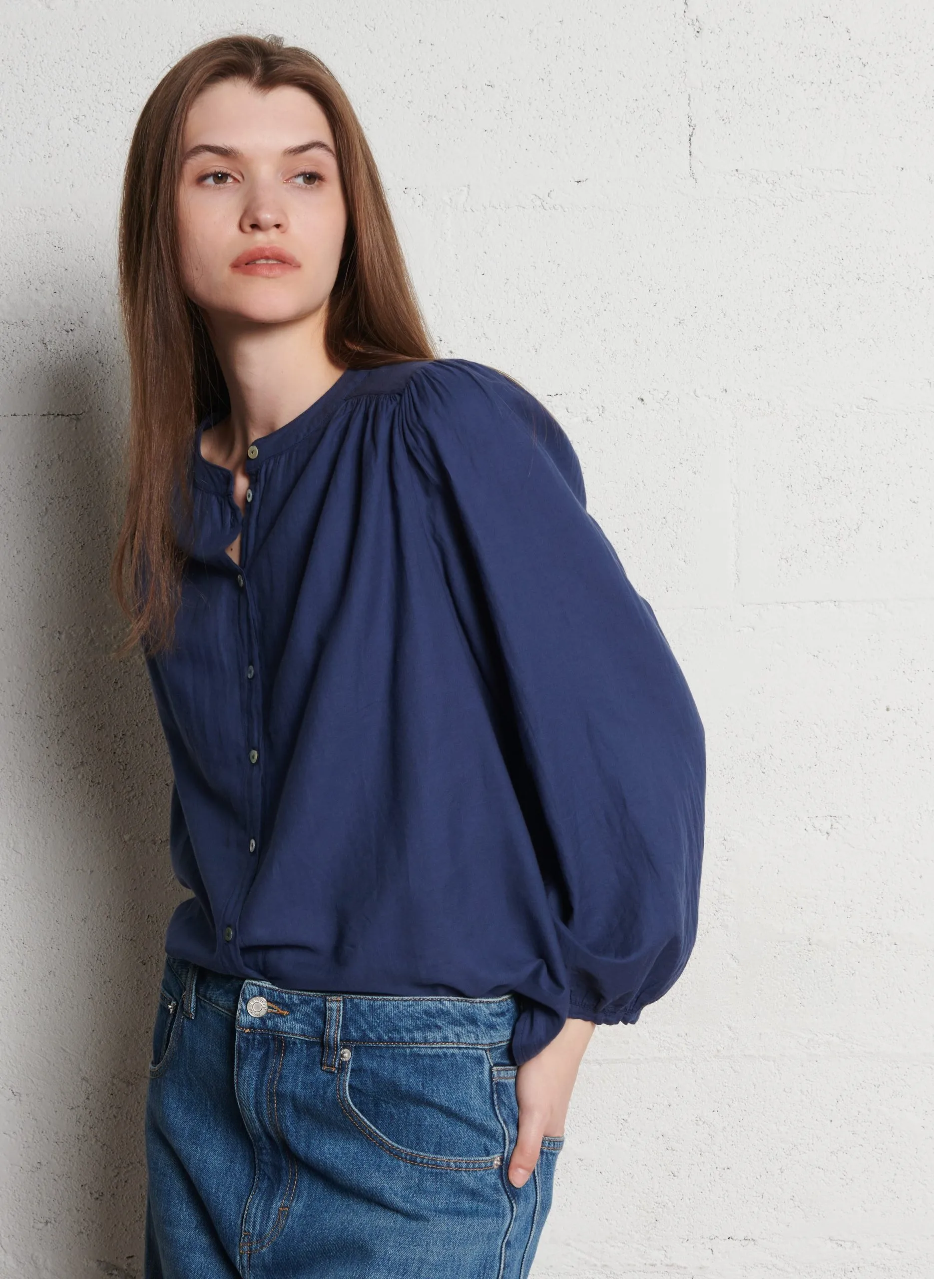 Chemise droite en coton Bleu TIA