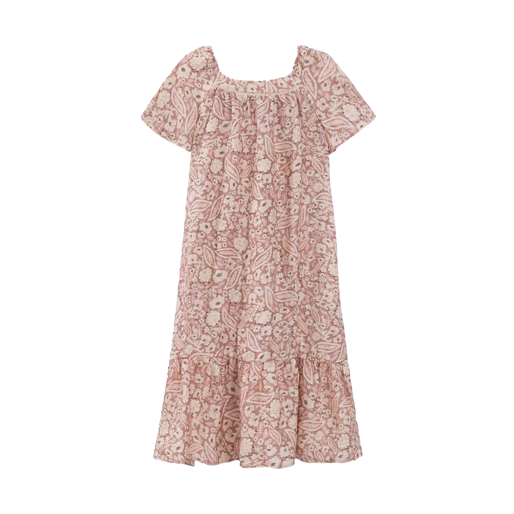 Robe longue ample fleurie Rose