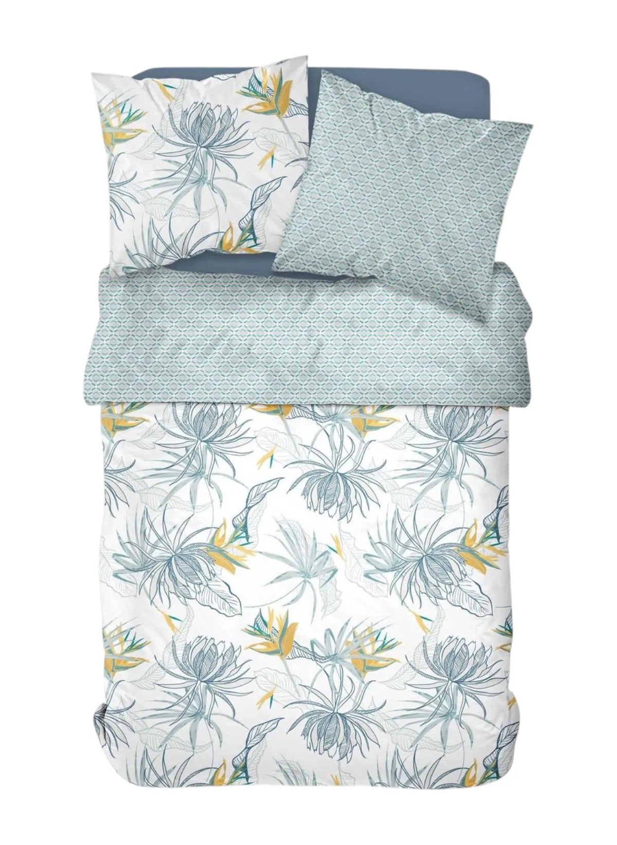 Parure de lit imprimé en coton Blanc SUNSHINE CHARLY