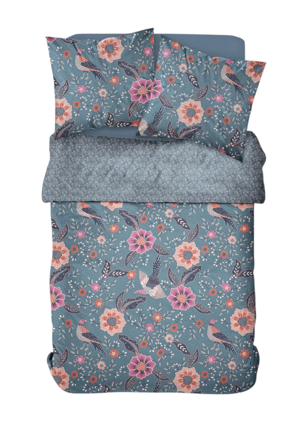 Parure de lit imprimé en coton Bleu SUNSHINE RYM