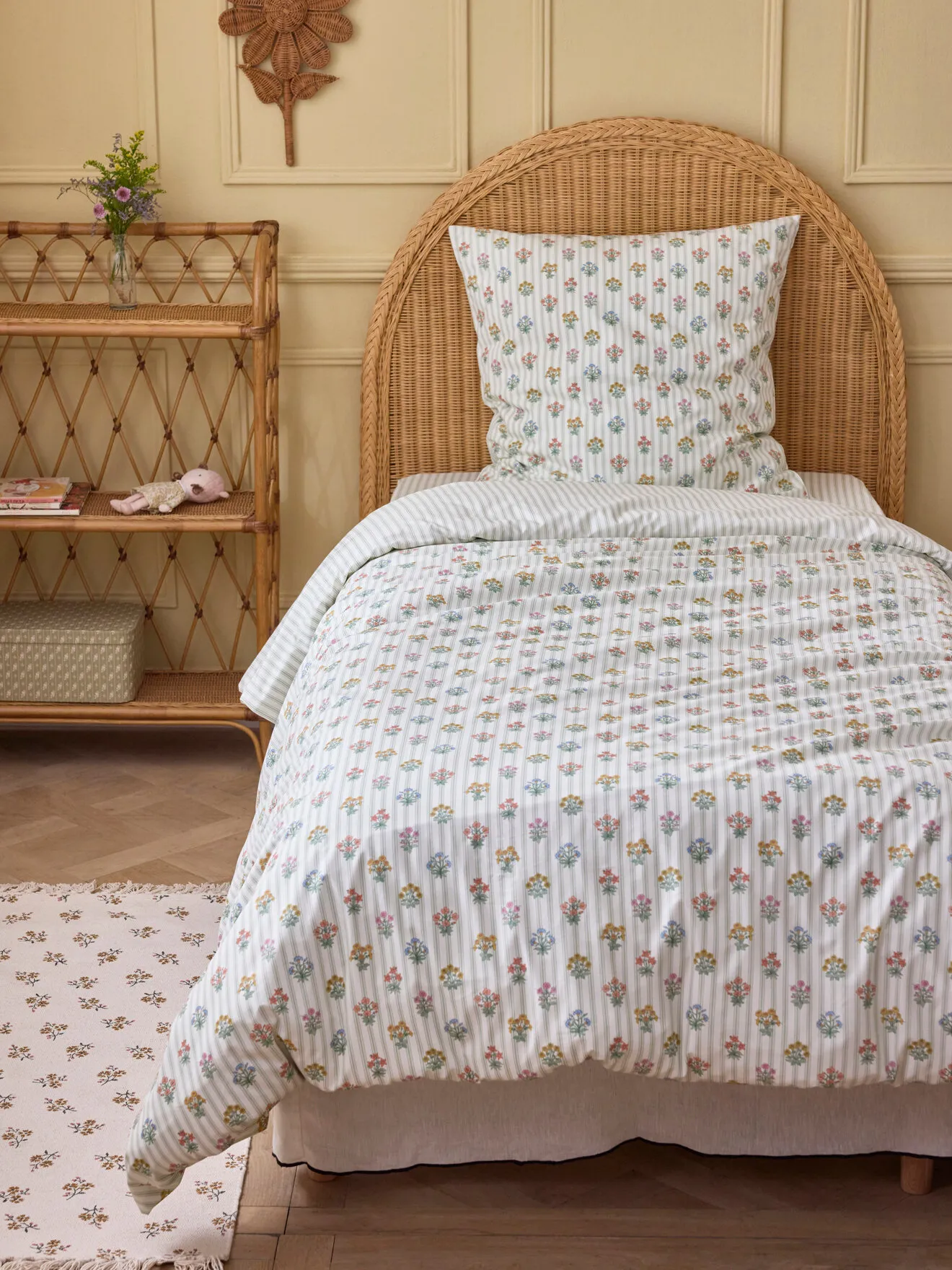 Housse de couette percale de coton "au jardin" Blanc