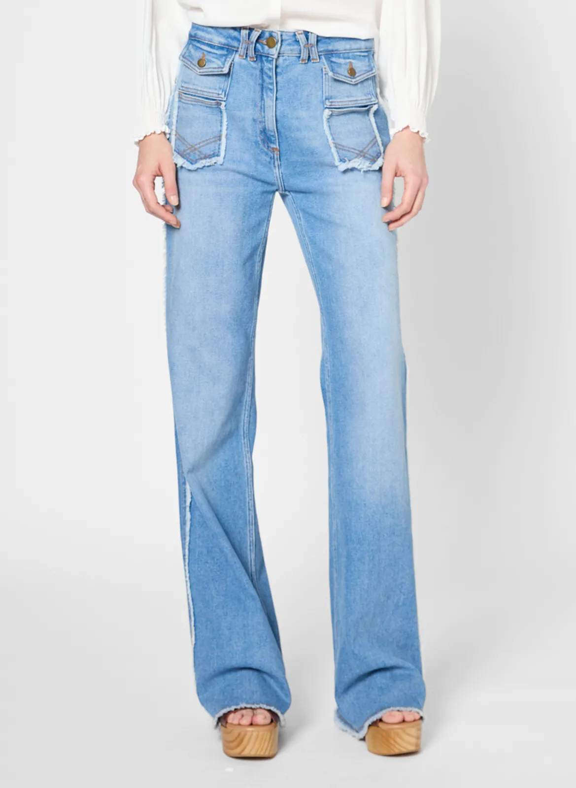 Jean flare en coton mélangé Bleu ANNA