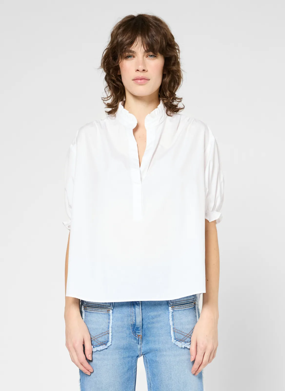 Chemisier col victorien en coton Blanc ANNYR