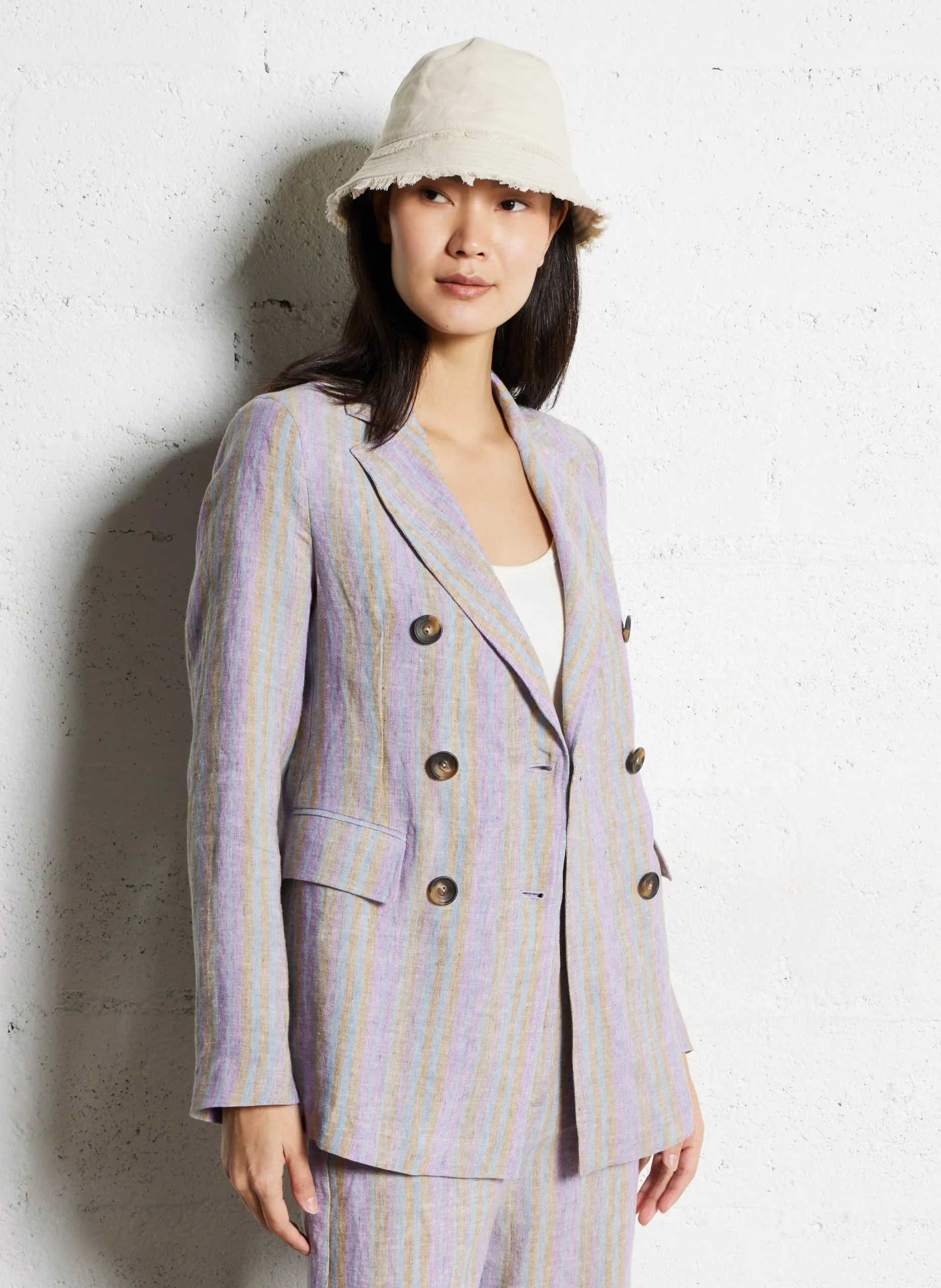 Blazer droit en lin rayé Bleu VITALO