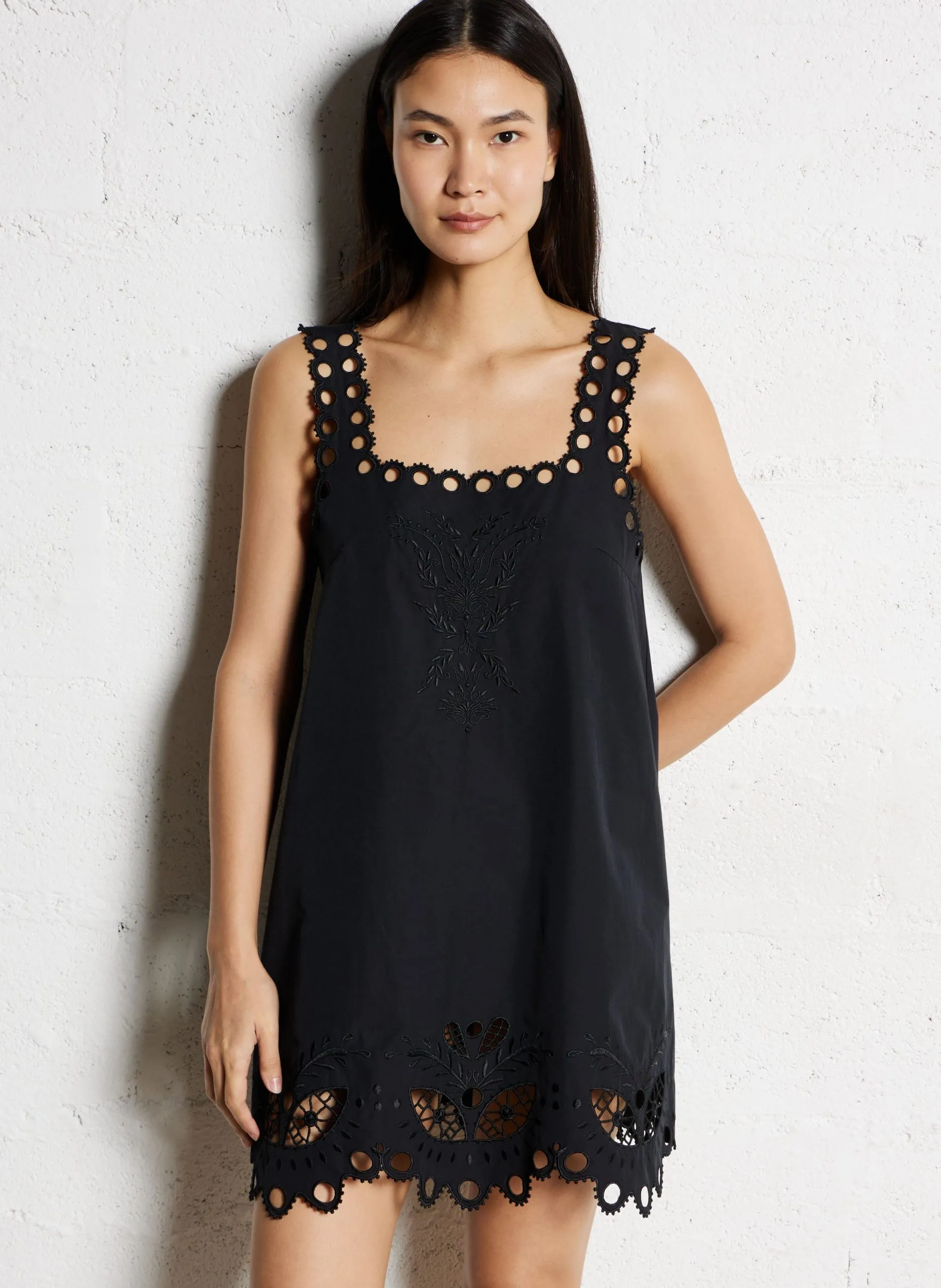 Robe courte en coton mélangé Noir RIZZY