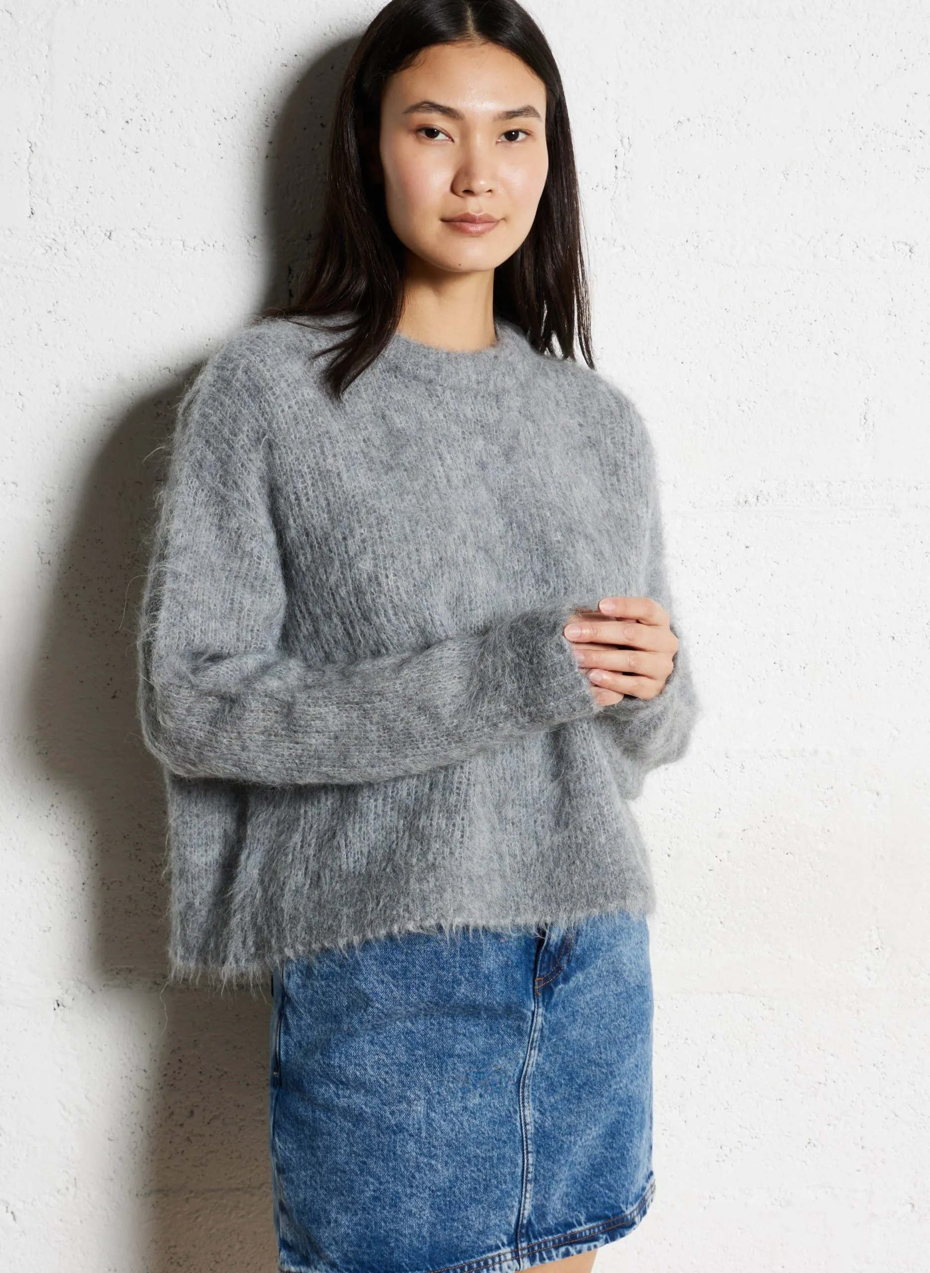 Pull rayé en laine mélangée Gris BYMI