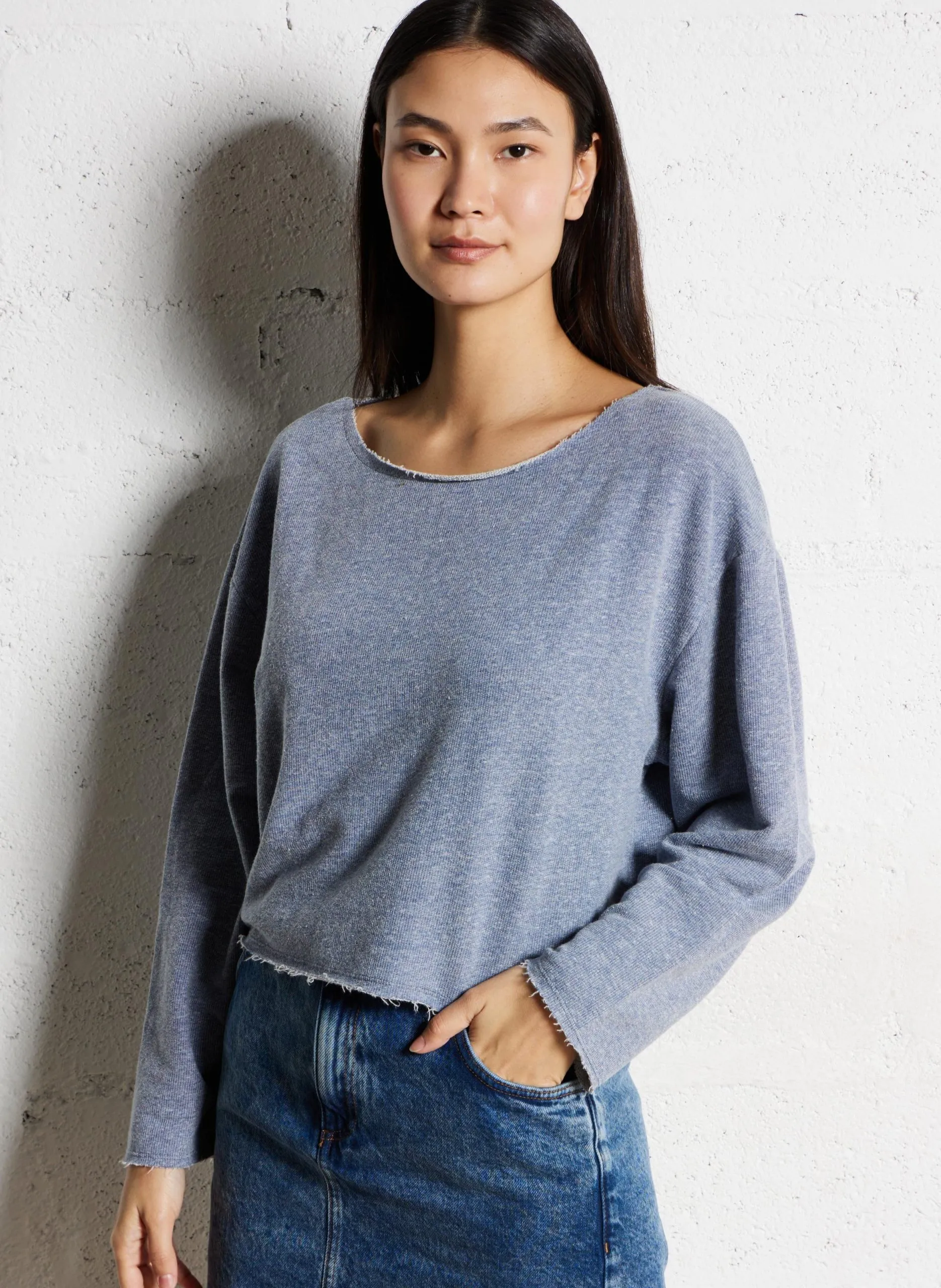 Pull droit en coton mélangé Bleu OFYBOW