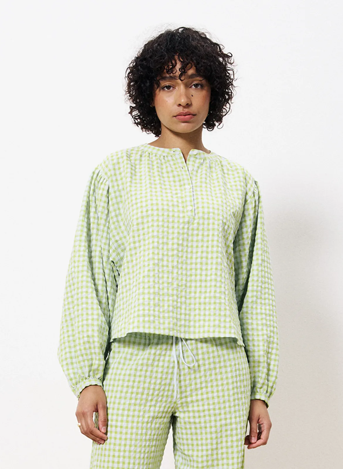 Blouse col rond en coton mélangé Vert NOURA