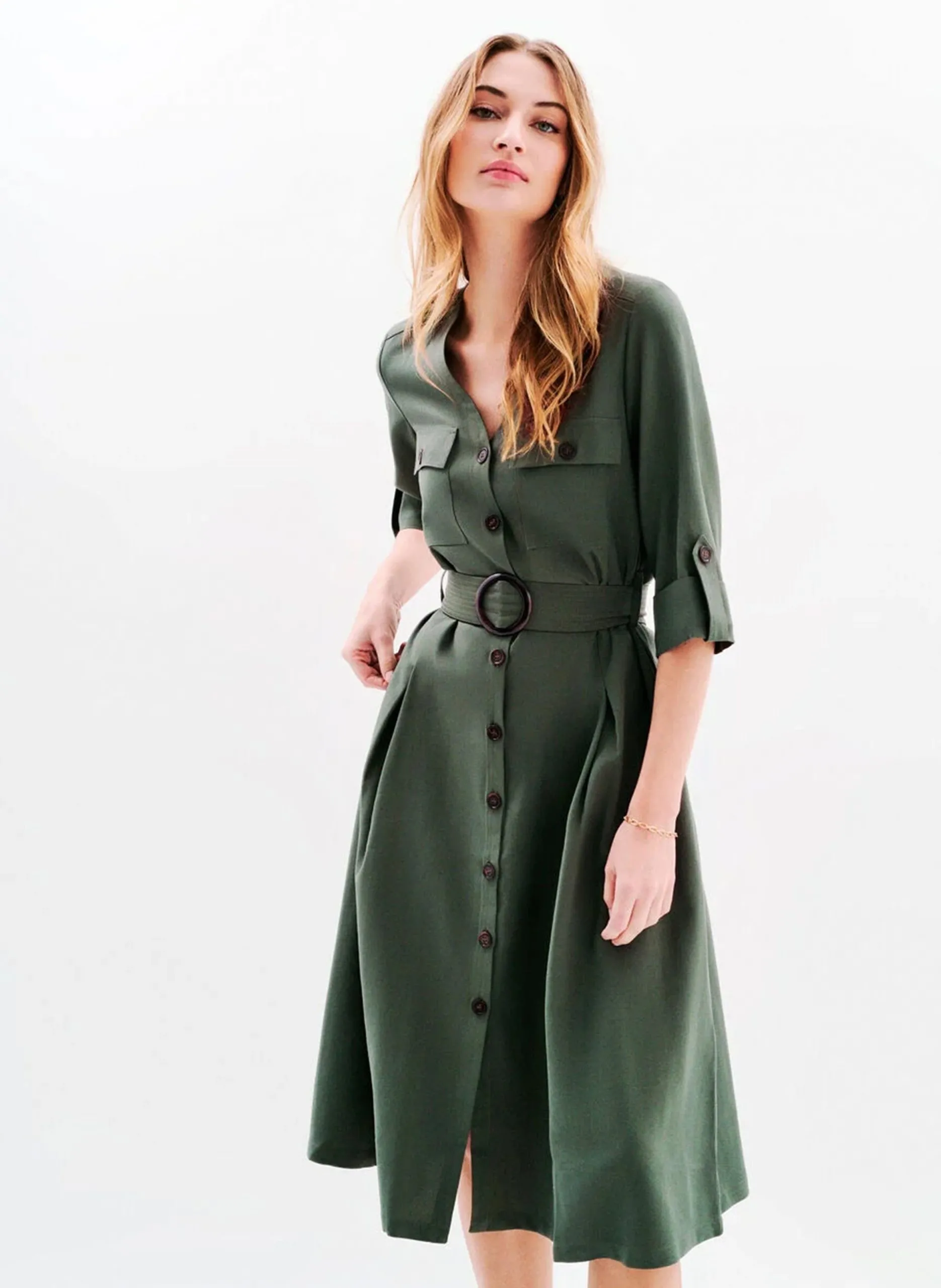 Robe midi col V Vert 251R-RSARAH